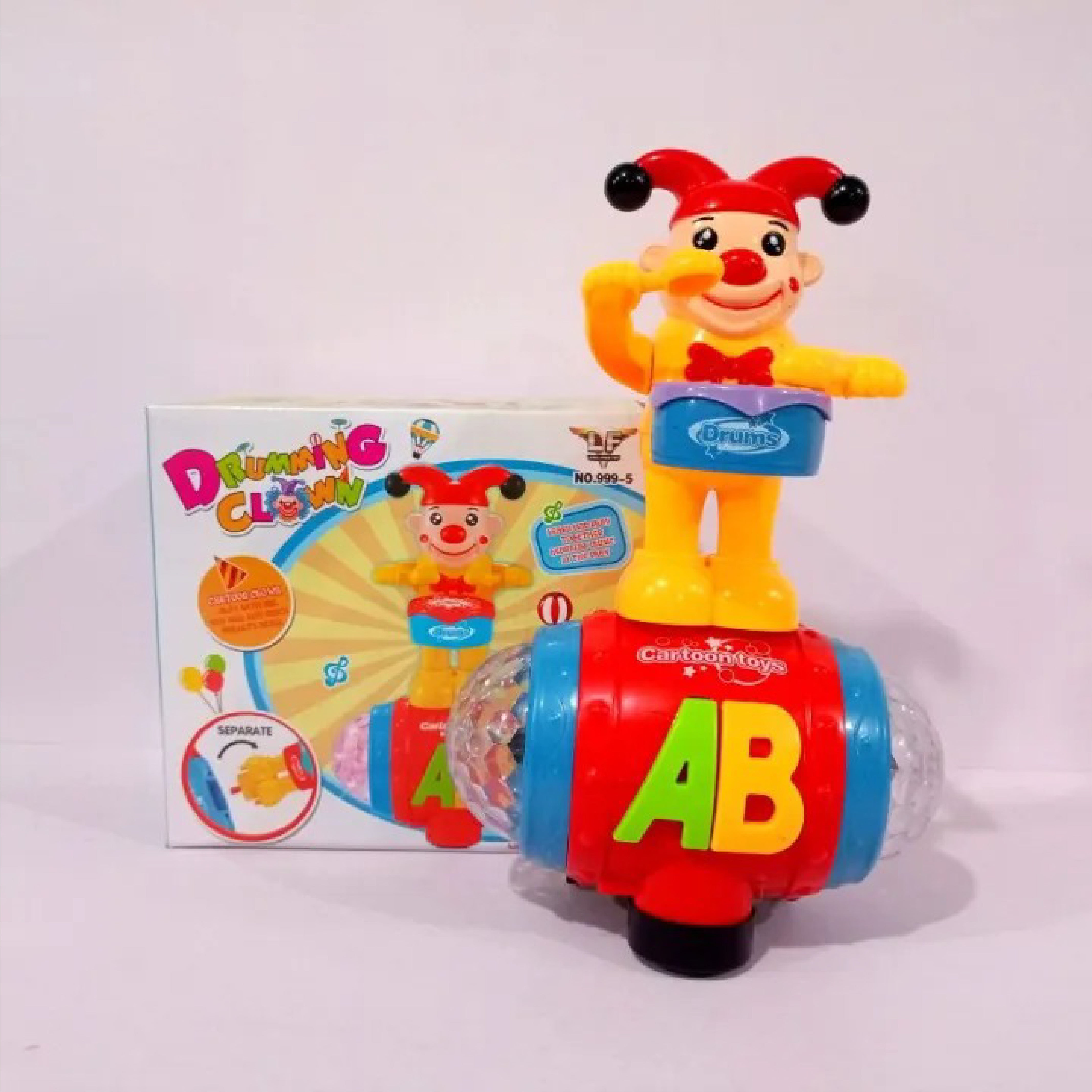 Happy Colorful Drum Clown Toy Car – Musical Drum with LED Lights and Movement