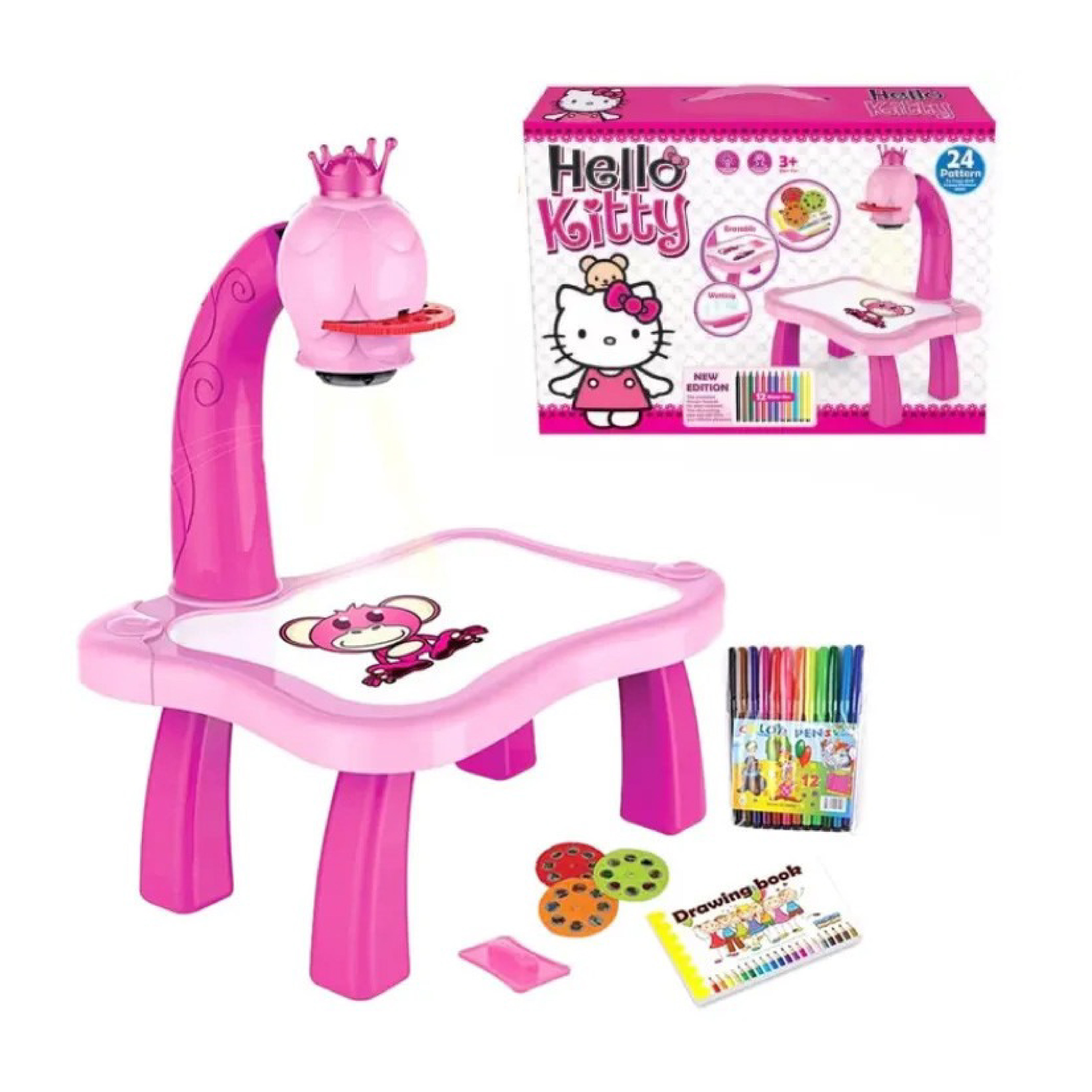 Hello Kitty Projector Painting & Drawing Table Set – 24 Patterns, High-Quality Art Toy for Kids