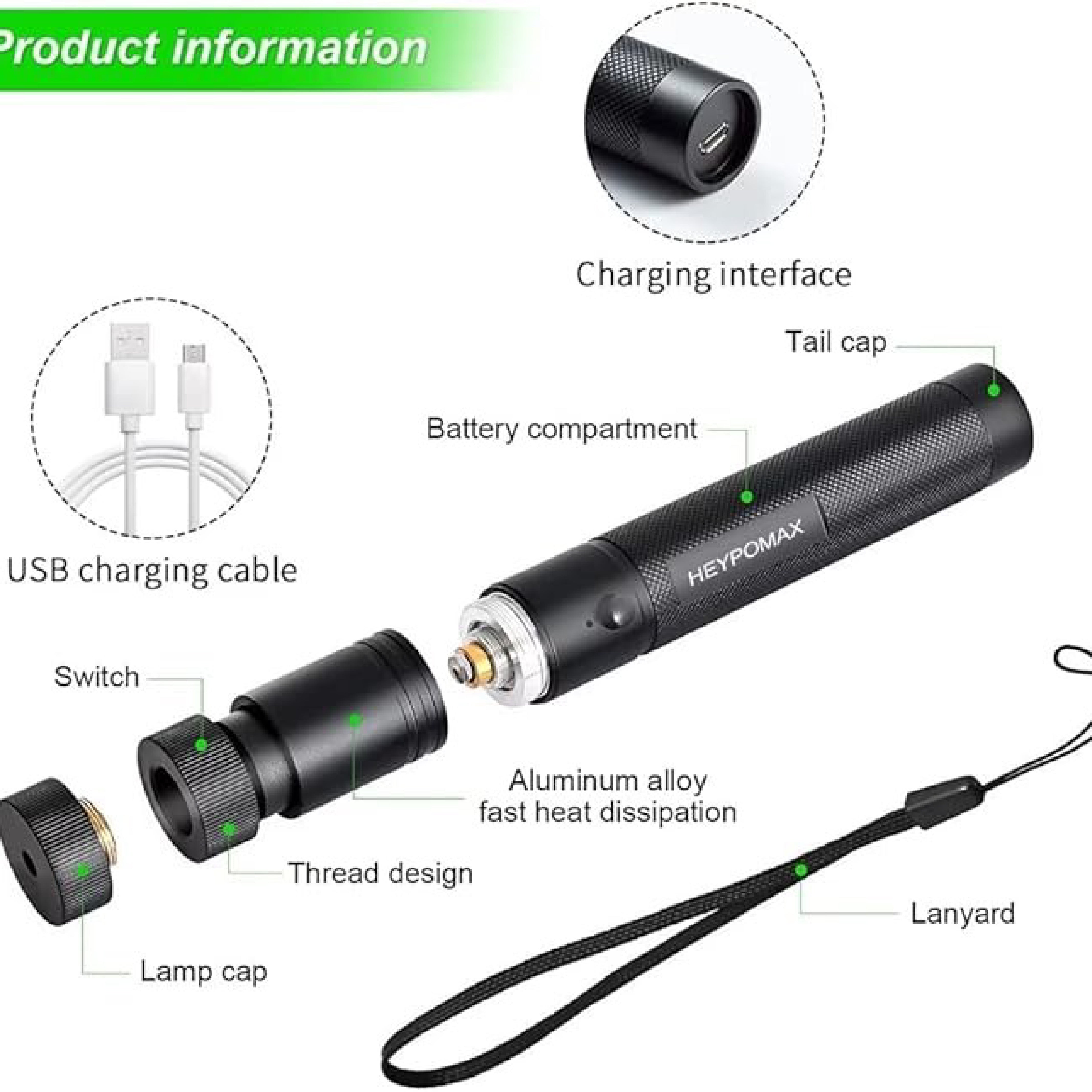 High-Power Green Laser Pointer with Long Range & Charging Capabilities