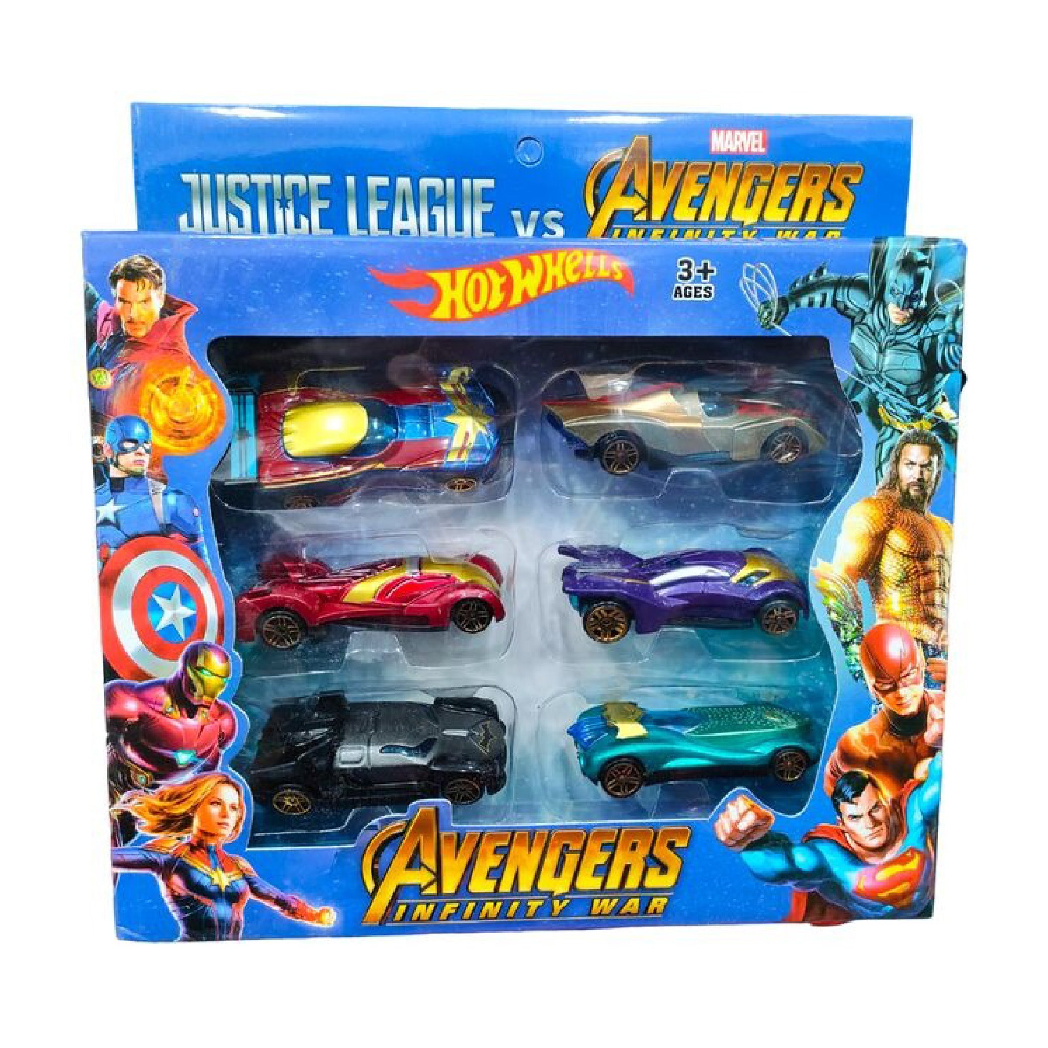 Hot Wheels Superhero Car Set – Justice League vs Avengers Infinity War Edition