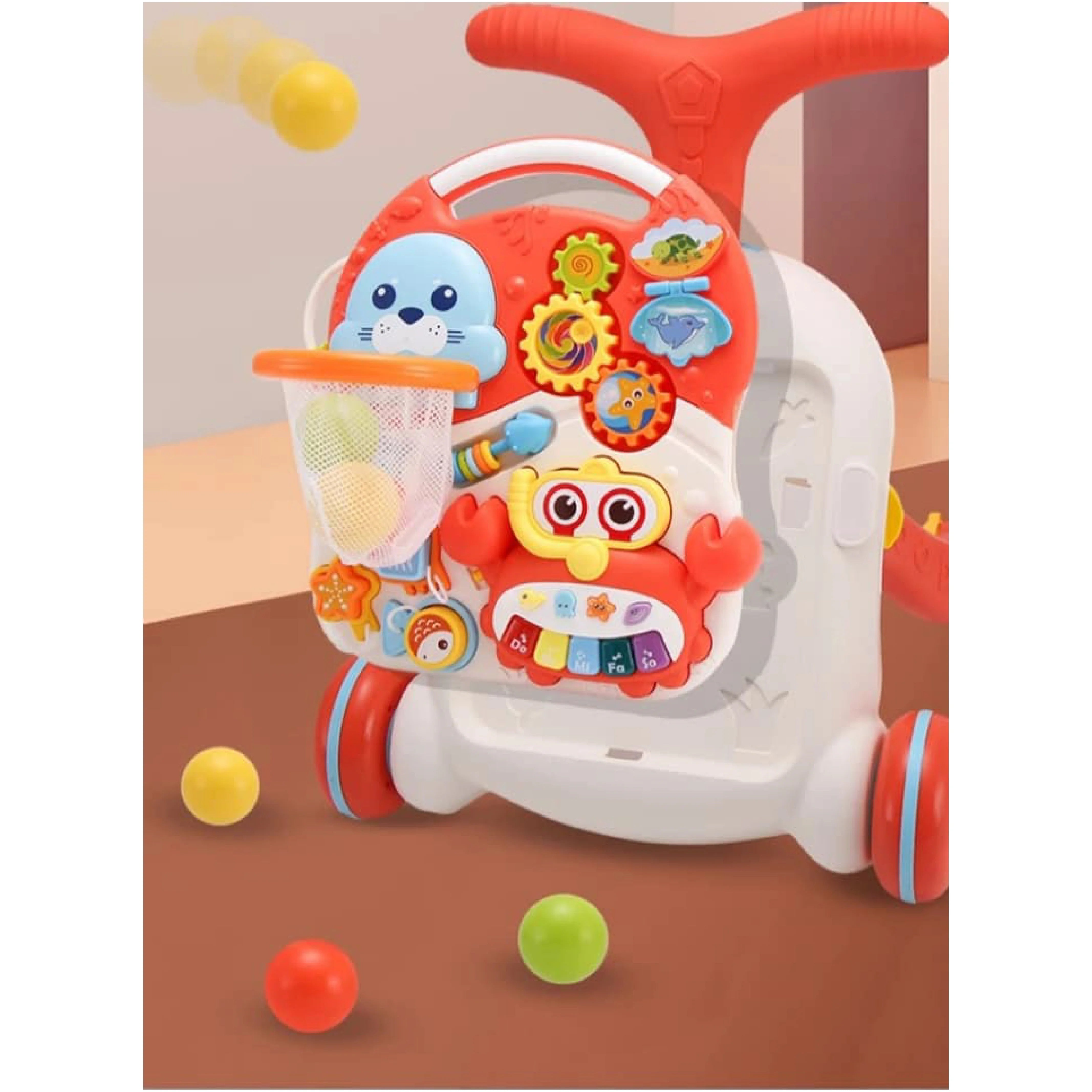 Huanger 2-in-1 Baby Walker and Activity Table - Infant Push Walker Toy with Wheels and Seat