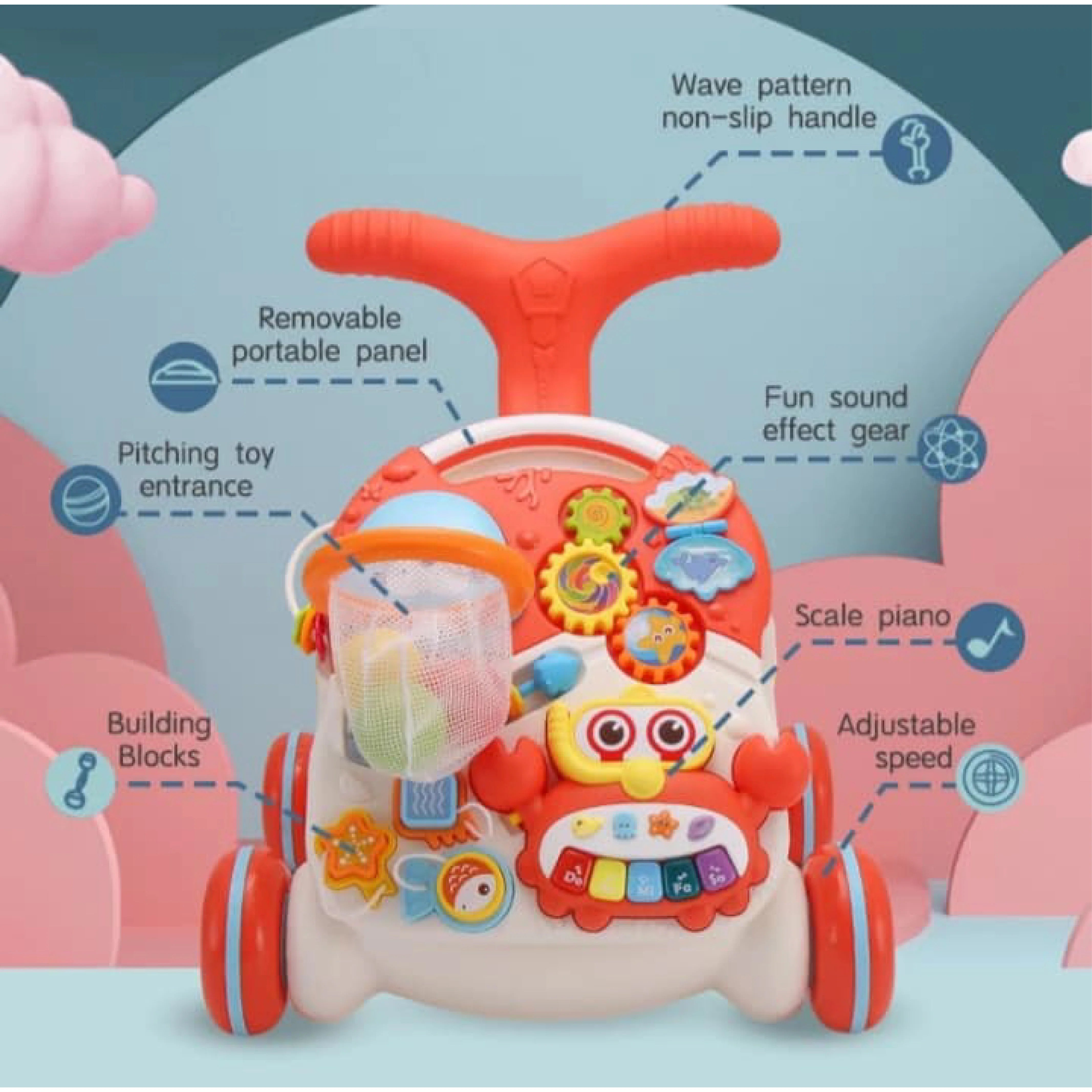 Huanger 2-in-1 Baby Walker and Activity Table - Infant Push Walker Toy with Wheels and Seat