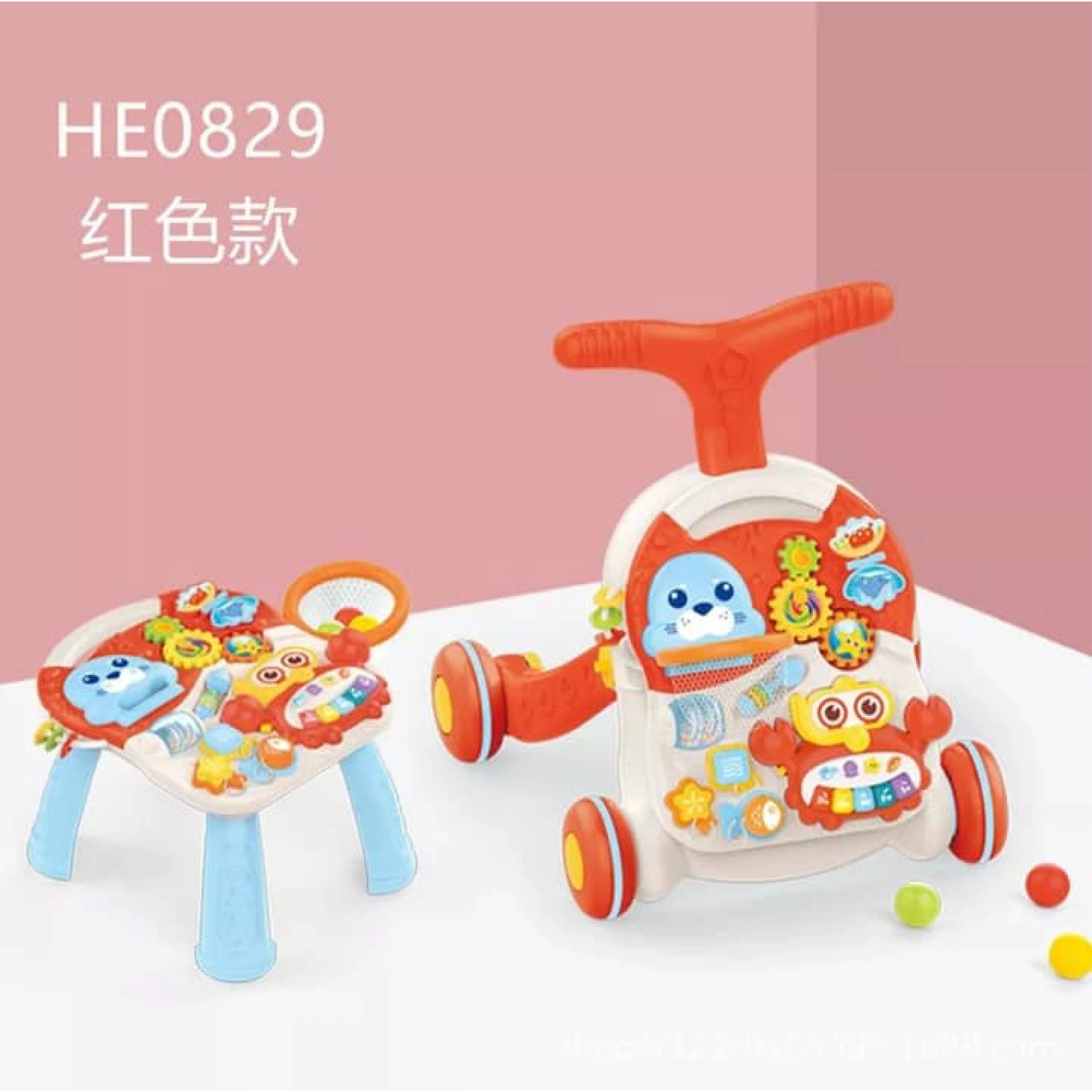 Huanger 2-in-1 Baby Walker and Activity Table - Infant Push Walker Toy with Wheels and Seat