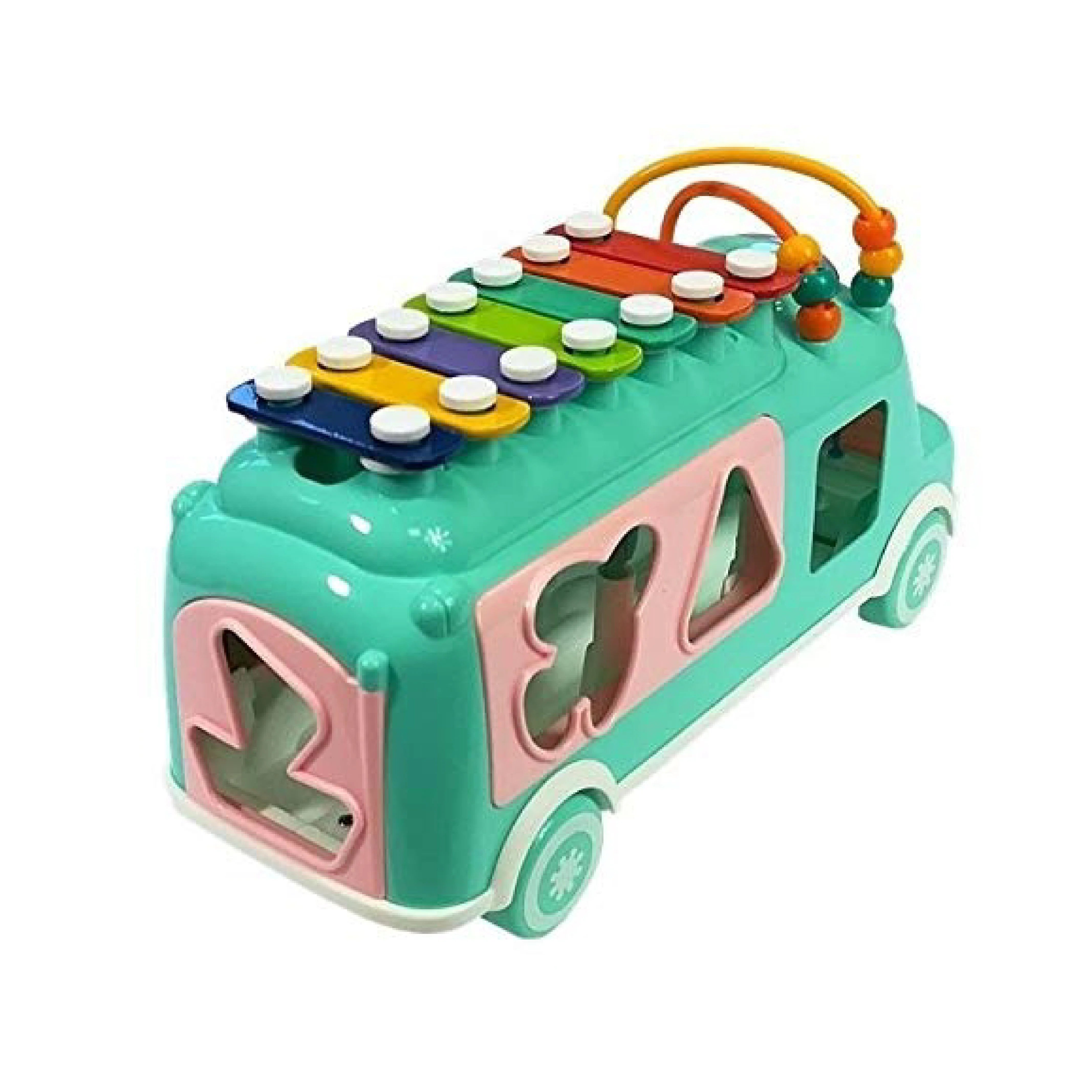 Hunger X Bus - Musical Xylophone Bus Toy with Knocking Piano, Beads, Blocks, and Shape Sorting for Learning