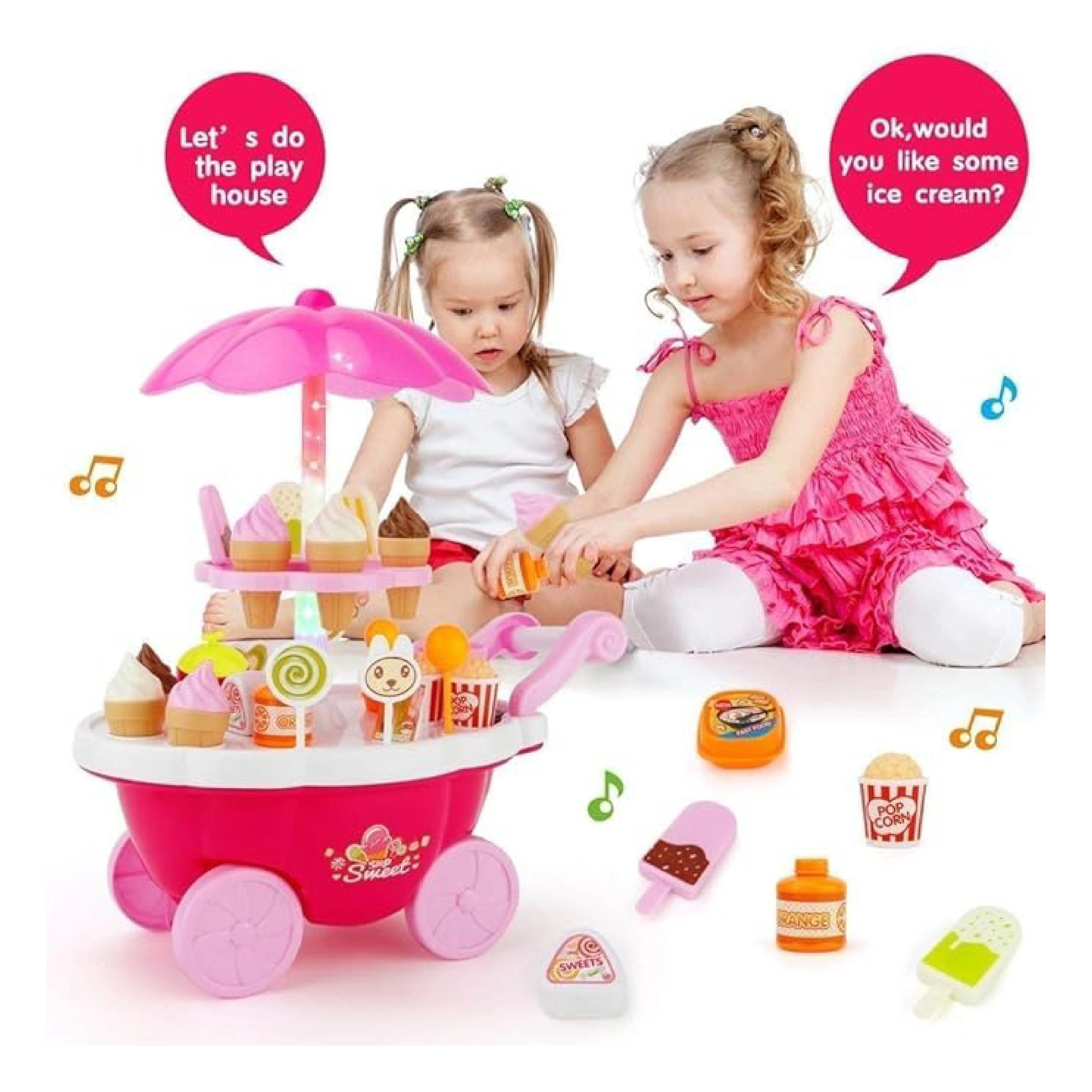 Ice Cream Trolley Set 668-91 - Mini Rotating Ice Cream Truck with Sound and Lights for Pretend Play