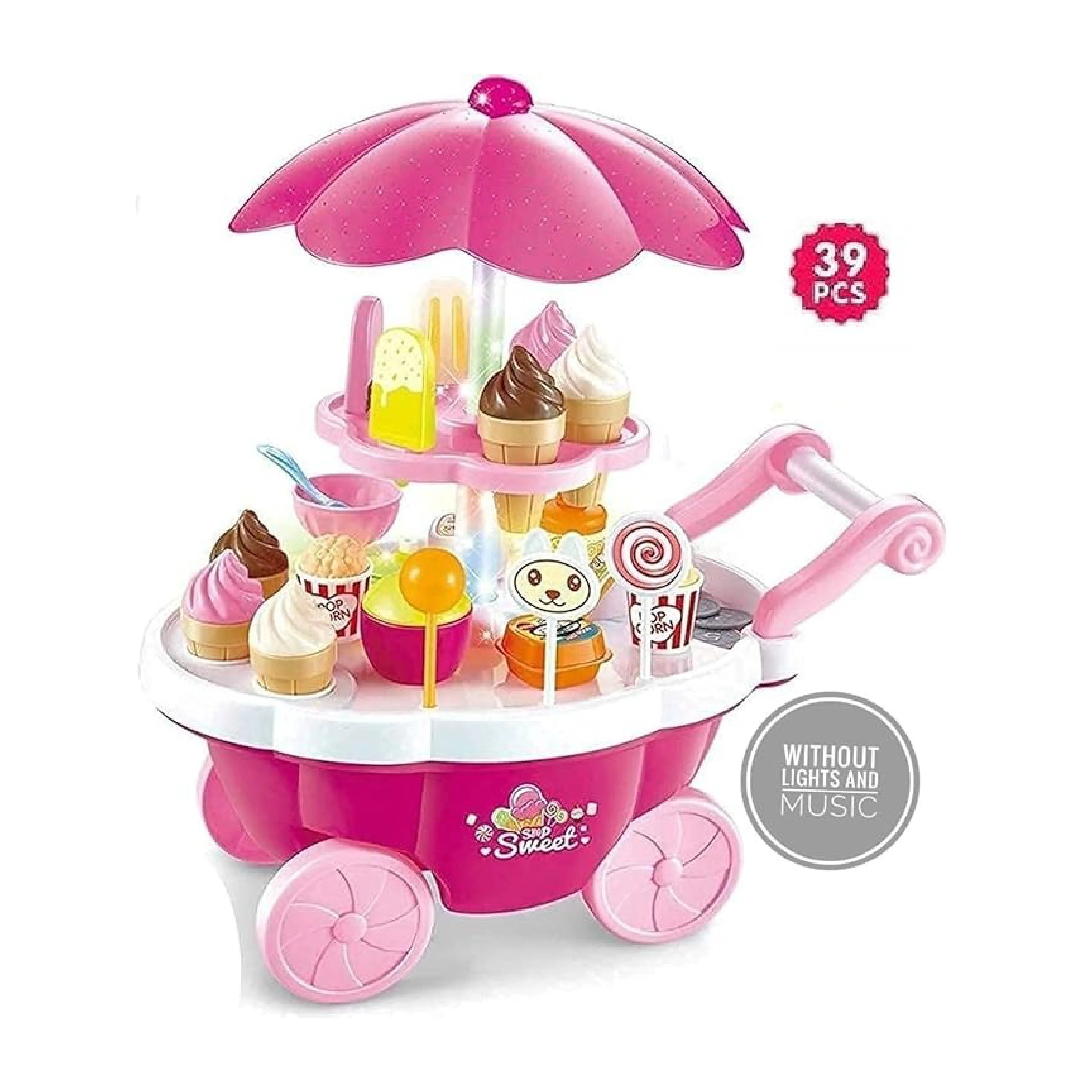 Ice Cream Trolley Set 668-91 - Mini Rotating Ice Cream Truck with Sound and Lights for Pretend Play