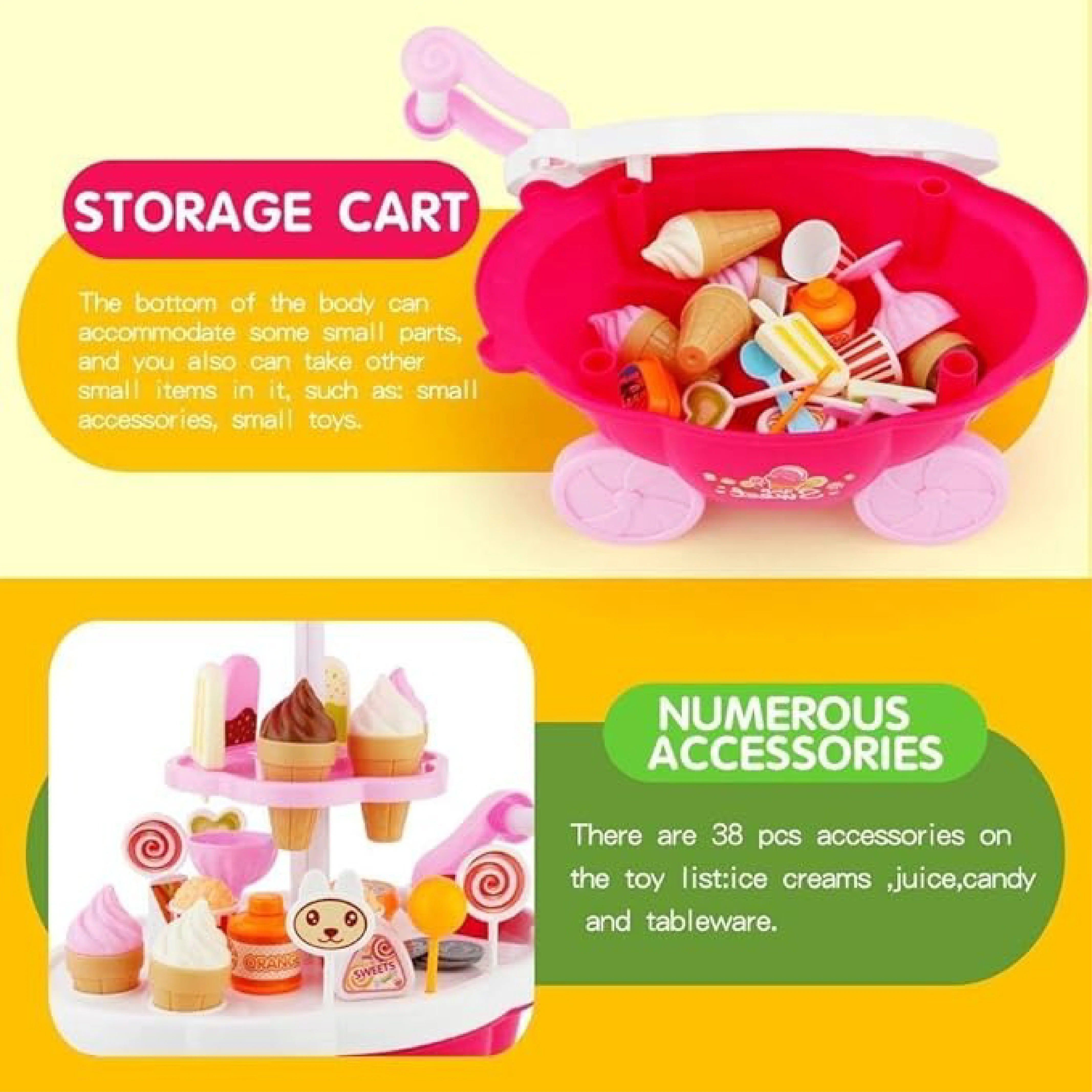 Ice Cream Trolley Set 668-91 - Mini Rotating Ice Cream Truck with Sound and Lights for Pretend Play
