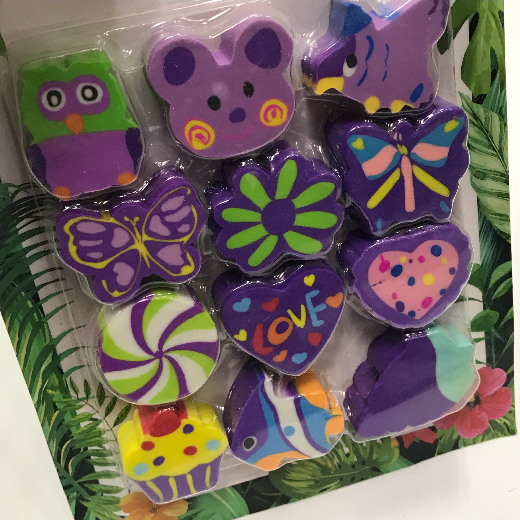 Fancy Animal and Shape Erasers Set – 12 Pcs