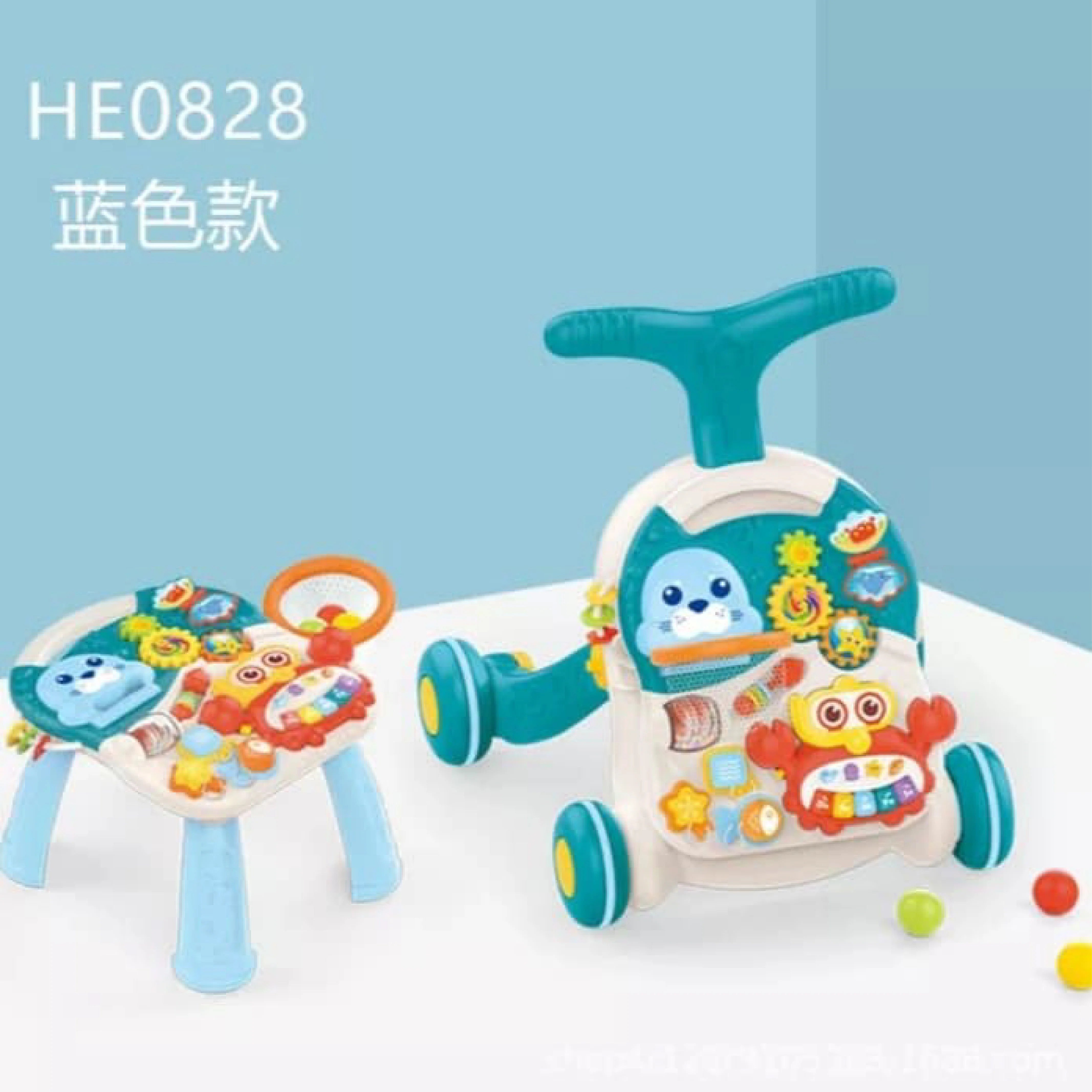 Huanger 2-in-1 Baby Walker and Activity Table - Infant Push Walker Toy with Wheels and Seat