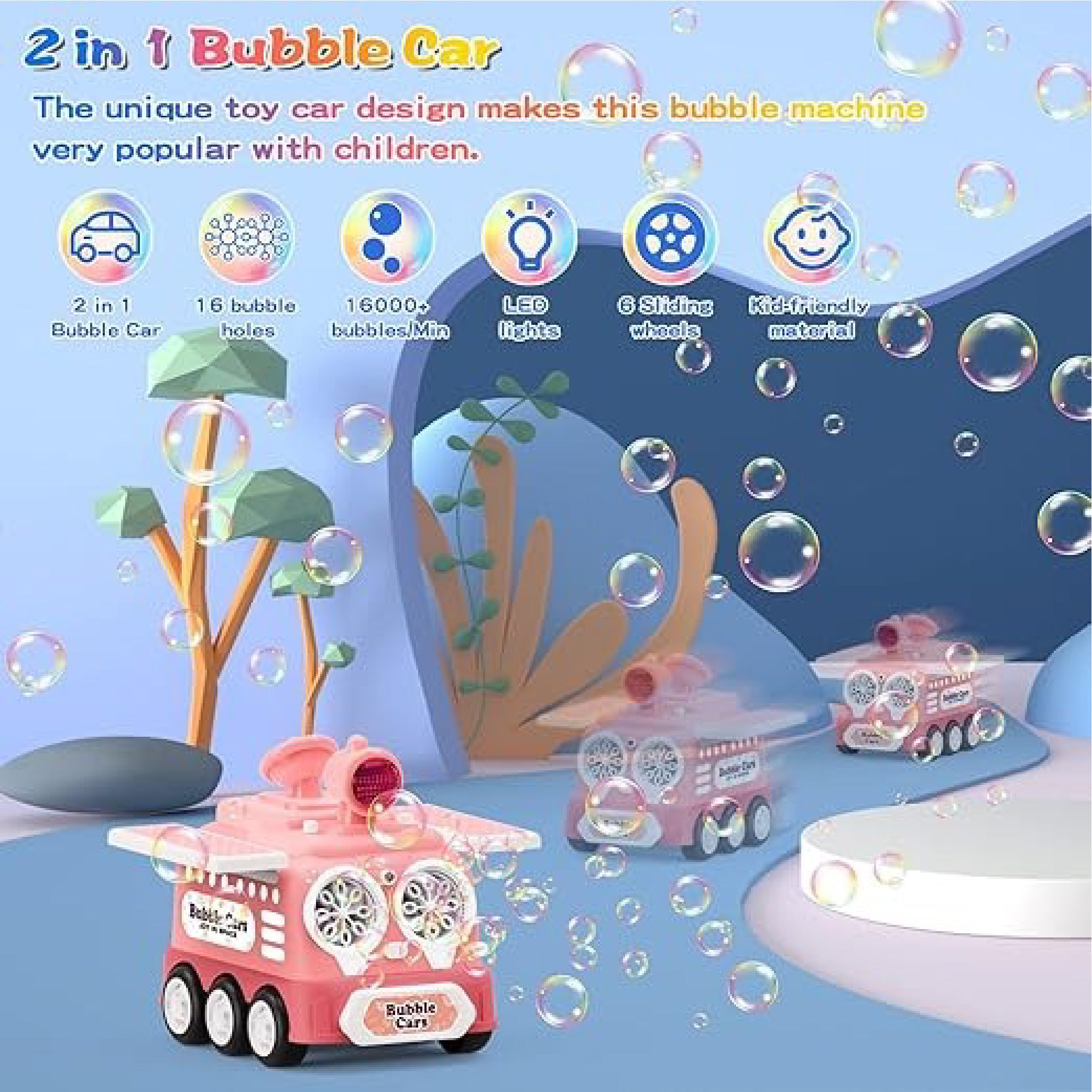 Bubble Car Machine – Interactive Bubble Blower for Kids with LED Lights and Adjustable Speeds