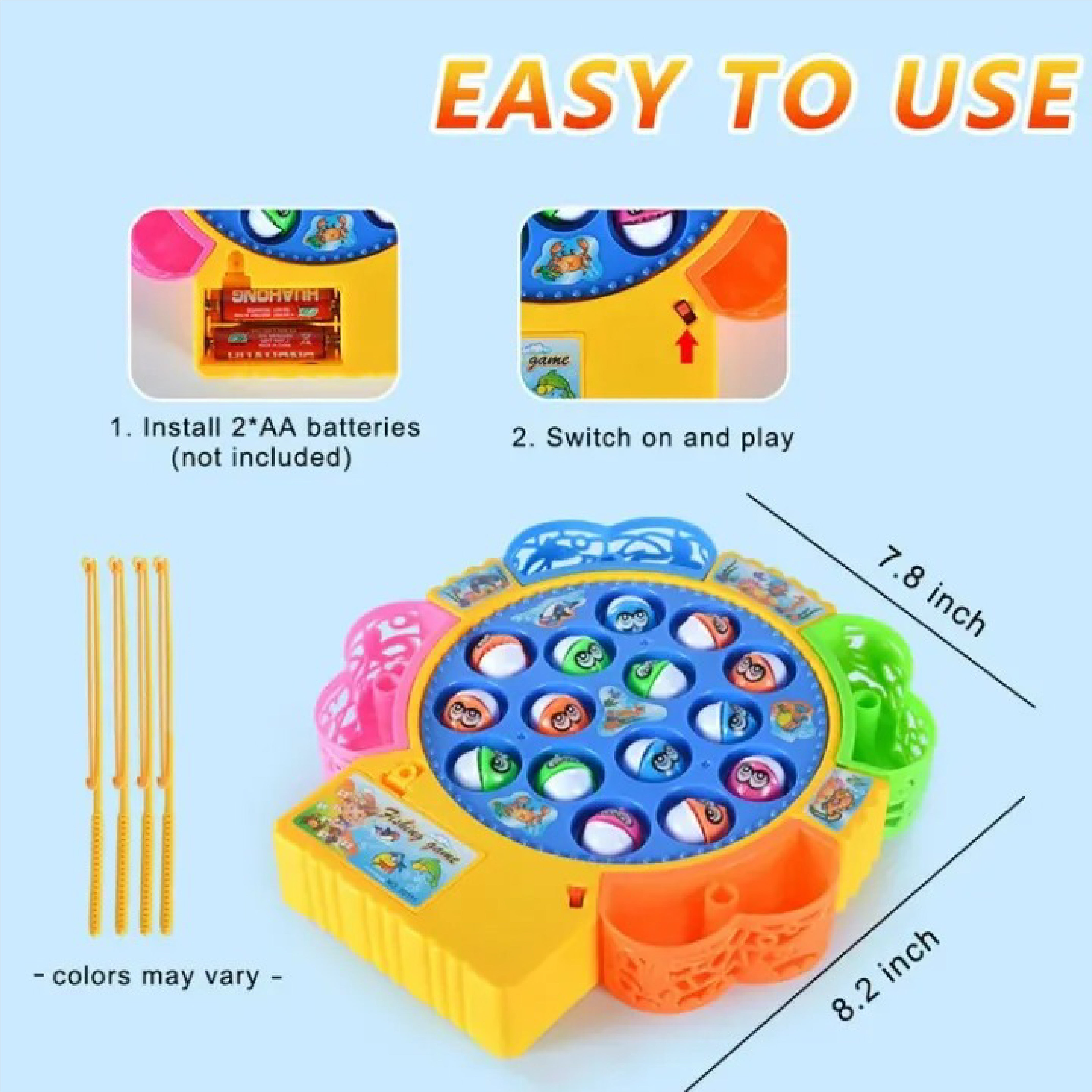 Fishing Game Toy Set with Rotating Board - Interactive Game with Music and Quiet Mode