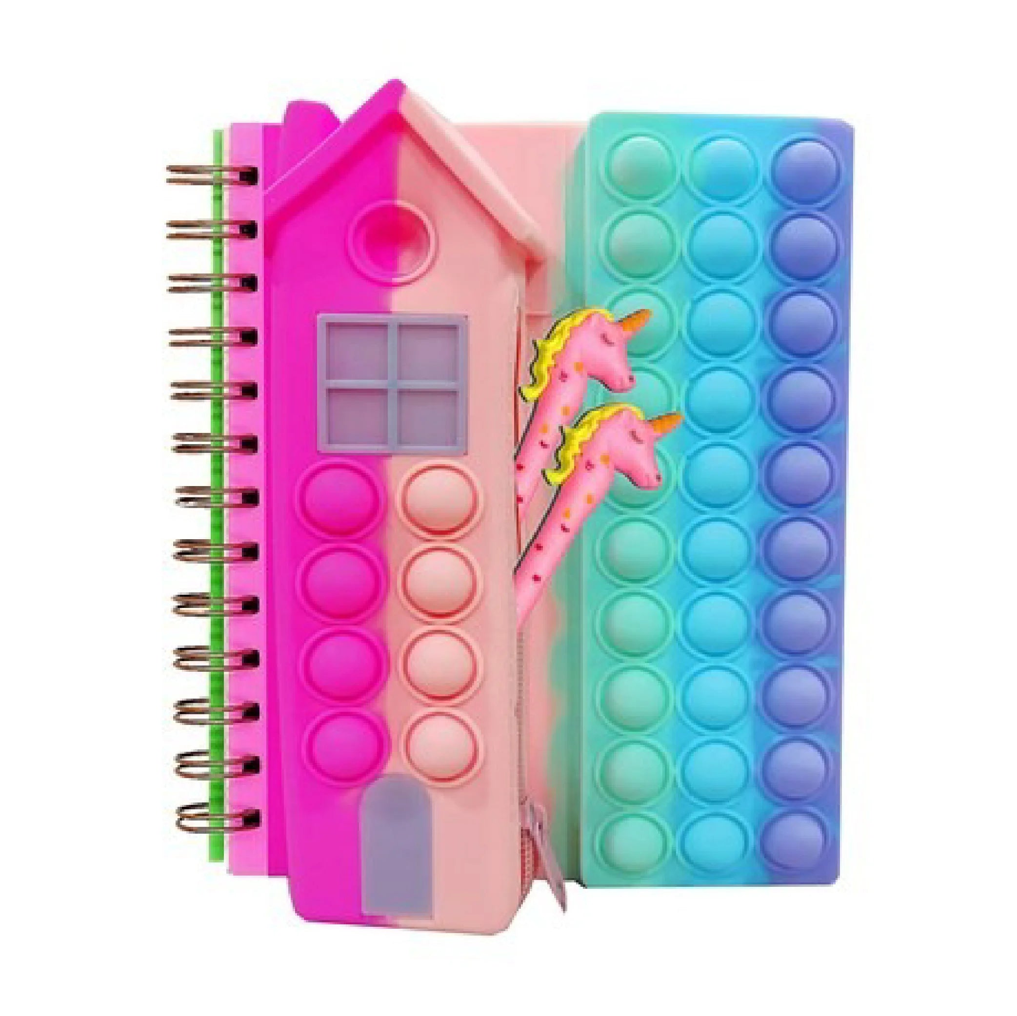 KOBBET® Pop It Diary Spiral Notebook – Cute Stress Relief Travel Pouch with Unicorn Pens!