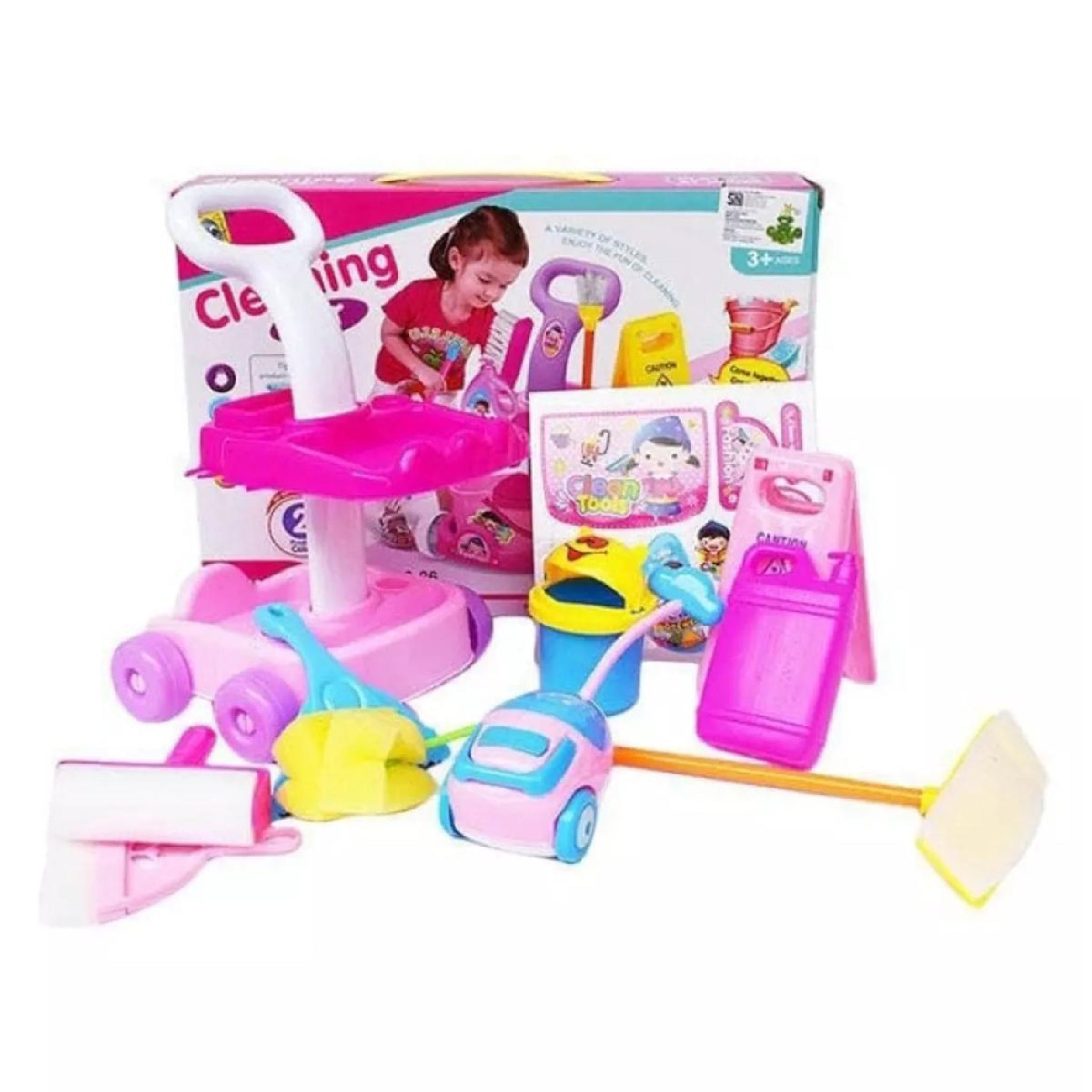 Kids Cleaning Car Playset with Mop, Broom, and Accessories