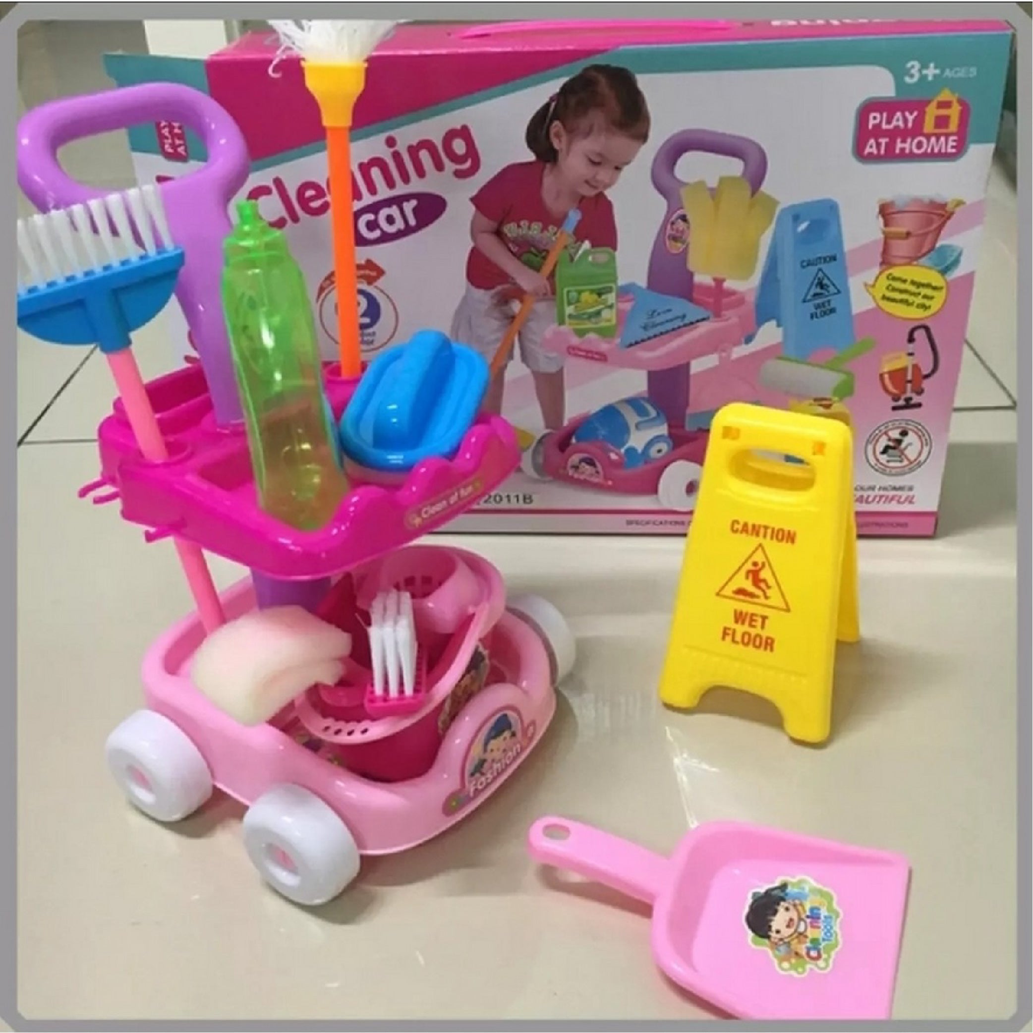 Kids Cleaning Car Playset with Mop, Broom, and Accessories