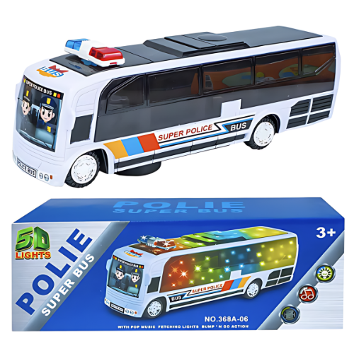 Lights & Sounds Bus - 5D POLICE BUS - Bump & Go Fun for Kids