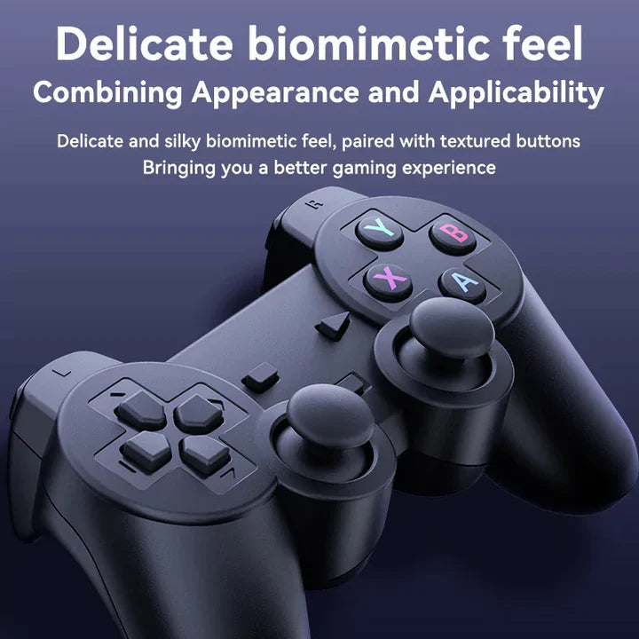 Gaming controller with text about biomimetic feel and gaming experience 