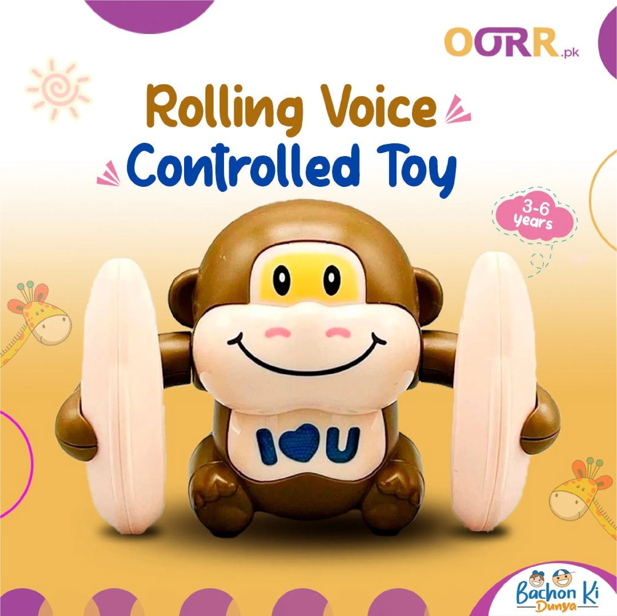 MONKEY  BANANA Interactive Voice-Controlled Rolling Toy – Fun for Kids!