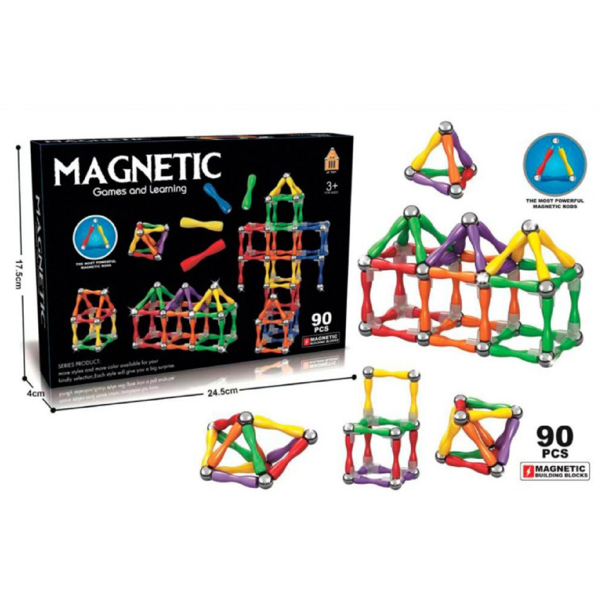 Magnetic Building Sticks Set – 90-Piece Educational Construction Kit for Kids