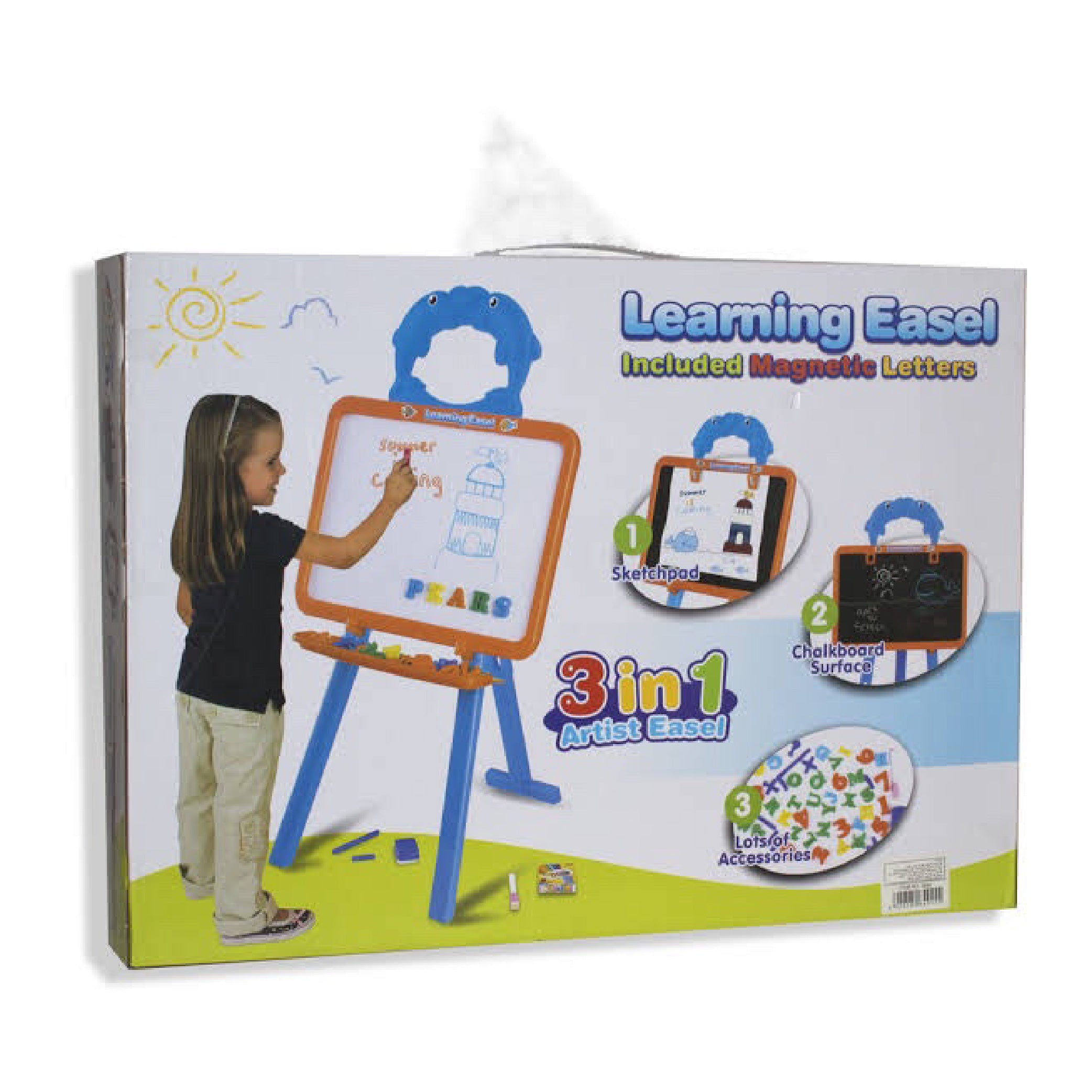 3-in-1 Artist Easel for Kids with Magnetic Letters, Chalkboard, and Whiteboard