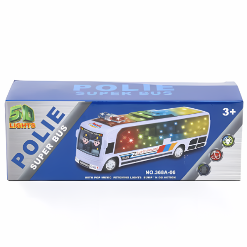 Lights & Sounds Bus - 5D POLICE BUS - Bump & Go Fun for Kids
