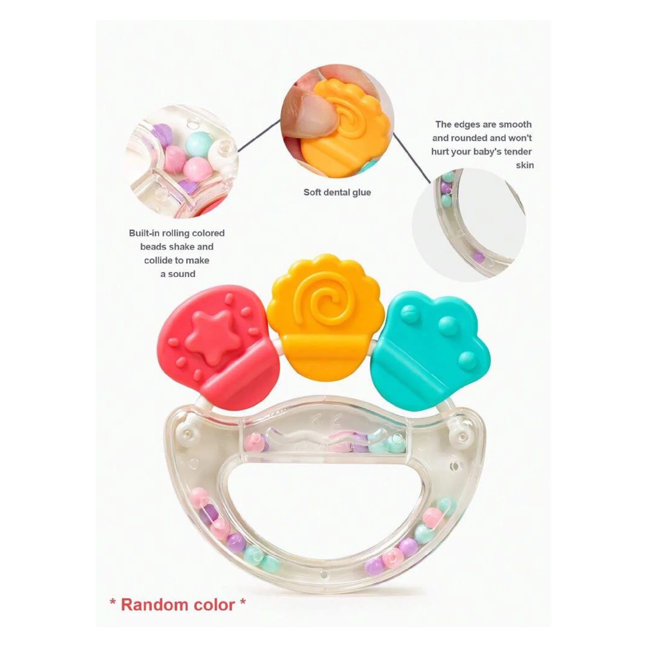 Newborn Baby Silicone Teeter Rattle Drum Toy – Teether & Grip Design!