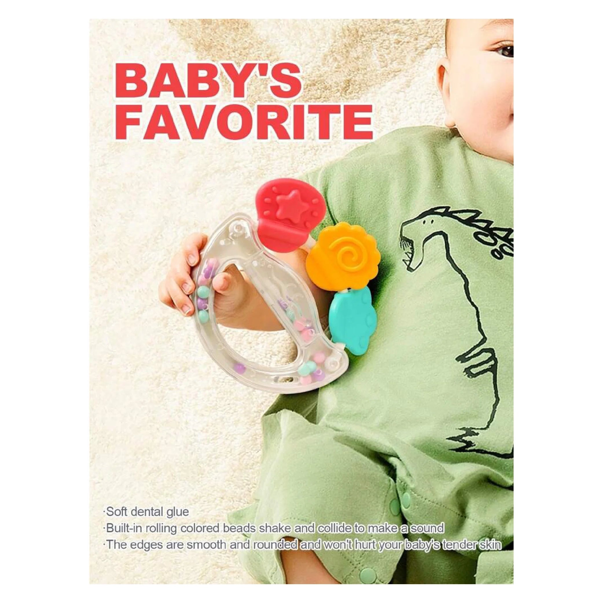 Newborn Baby Silicone Teeter Rattle Drum Toy – Teether & Grip Design!