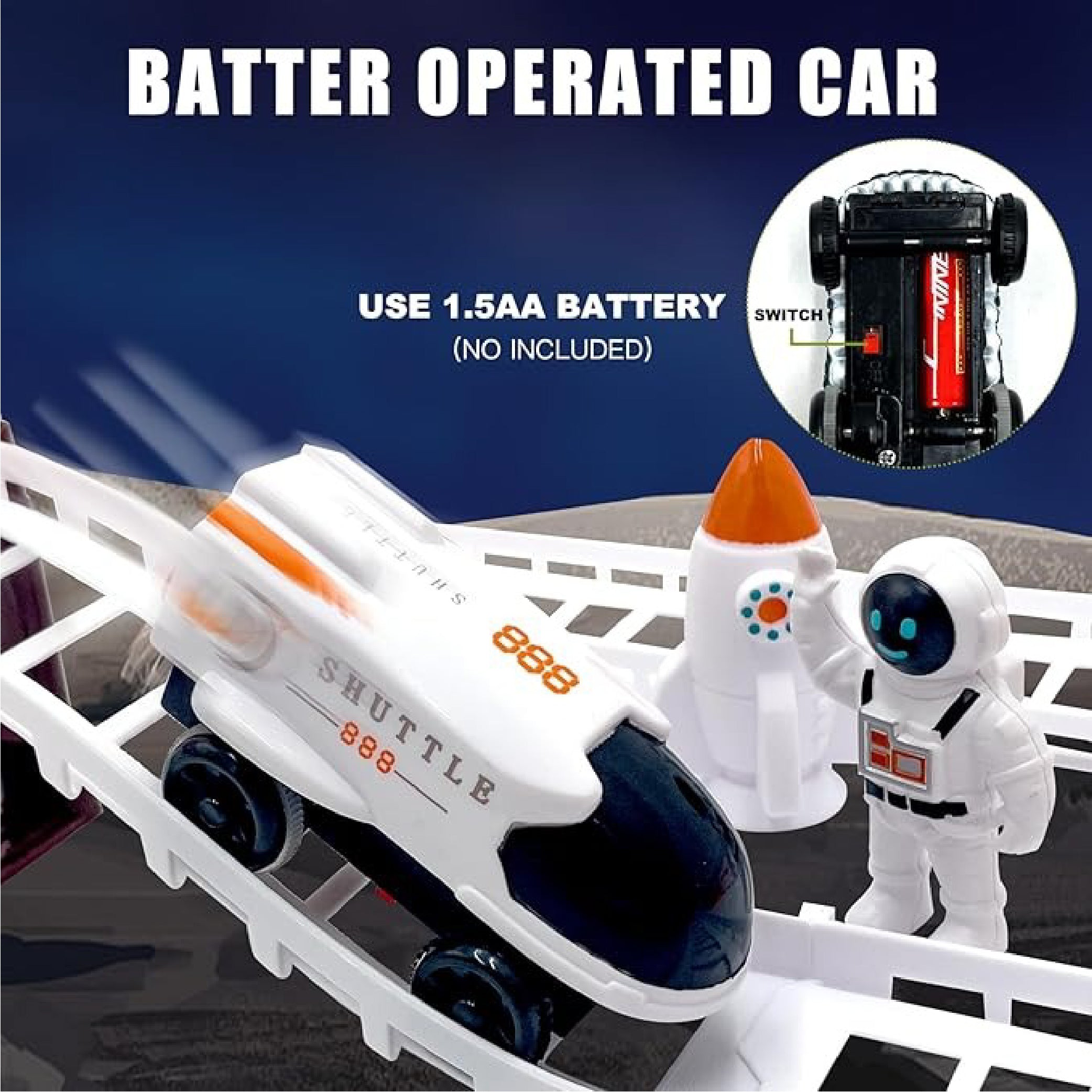 Outer Space Track Set with Astronaut Figures - Battery Operated Adventure Track for Kids