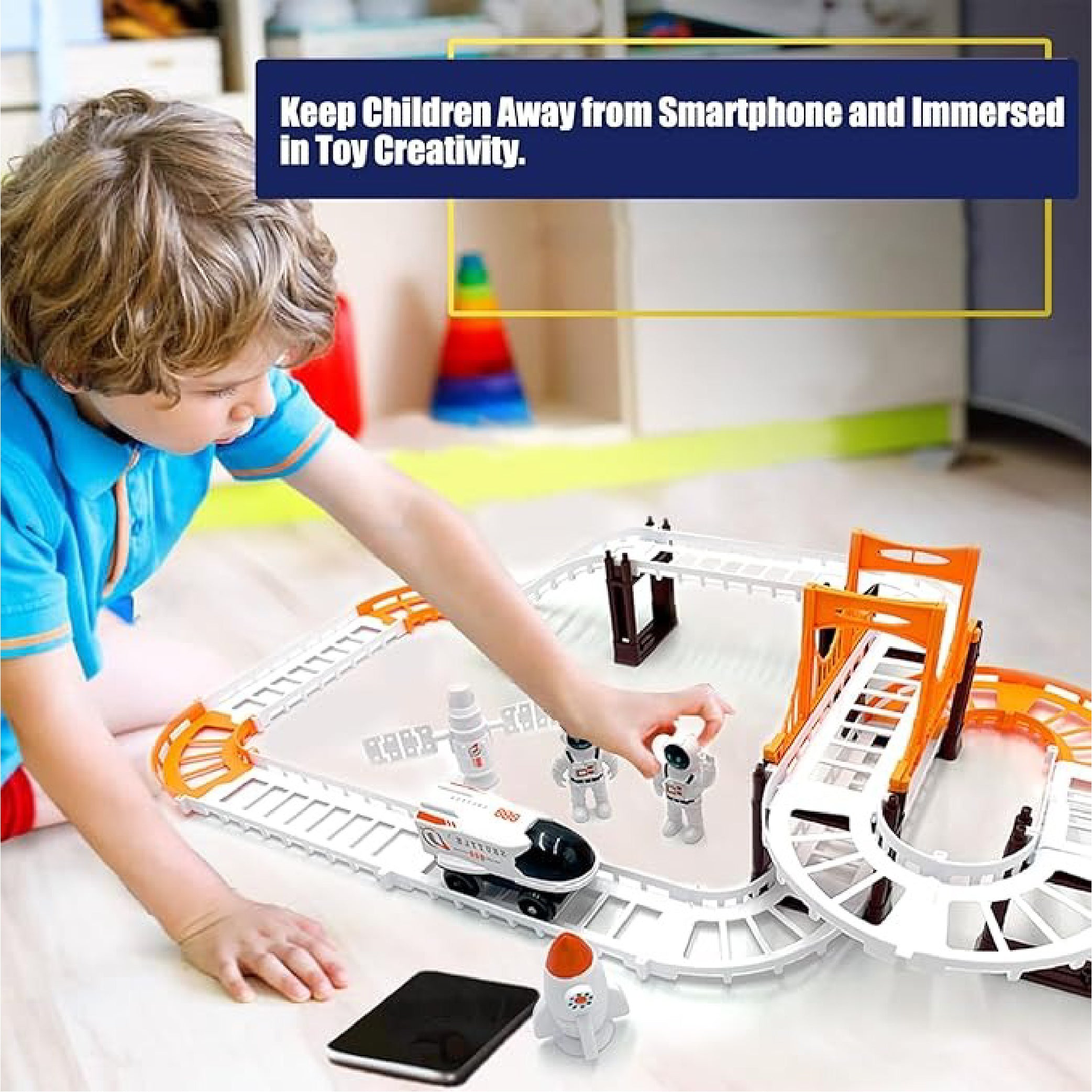 Outer Space Track Set with Astronaut Figures - Battery Operated Adventure Track for Kids