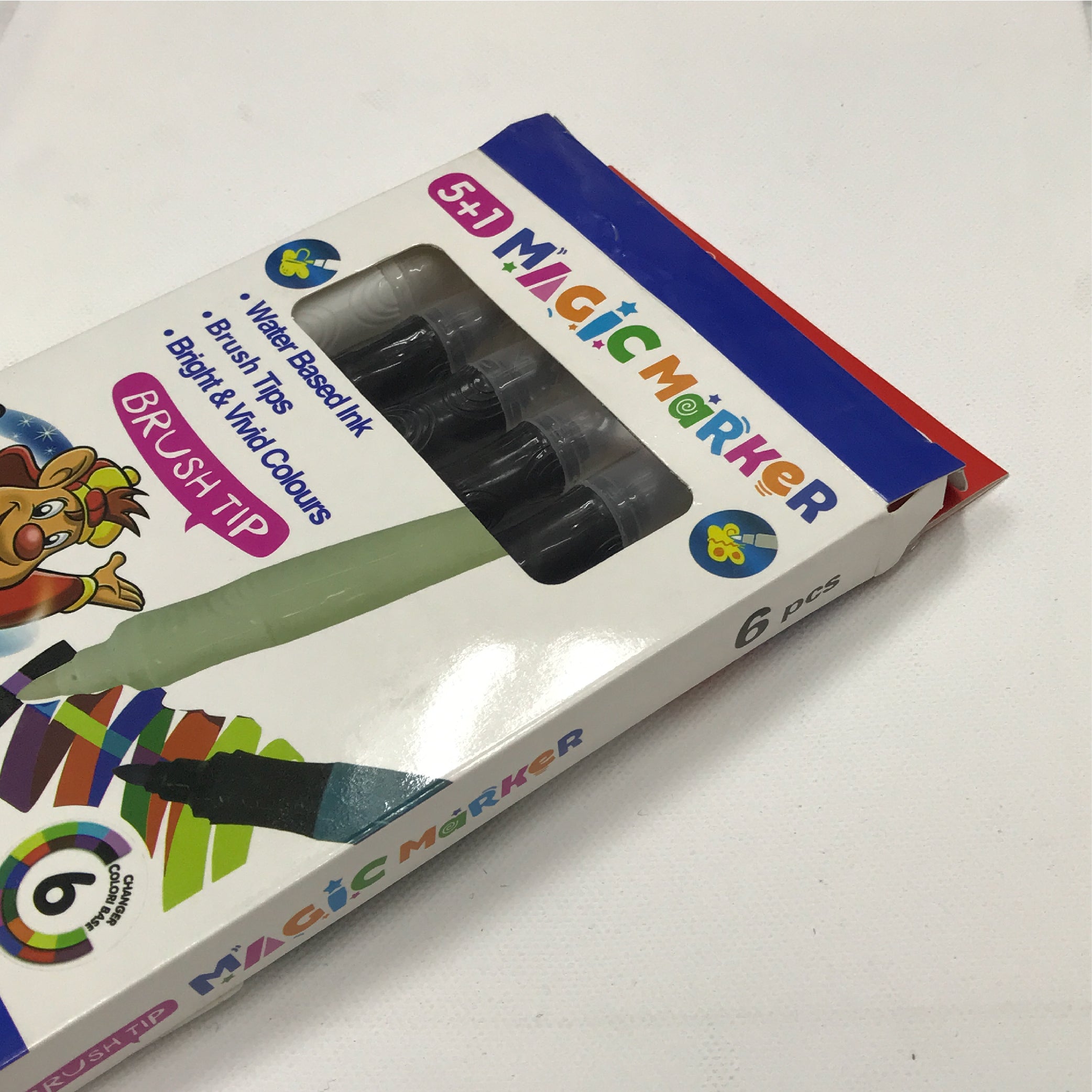 5+1 Magic Marker Set – Water Based Ink, Brush Tips, Bright & Vivid Colours (6 Colours)