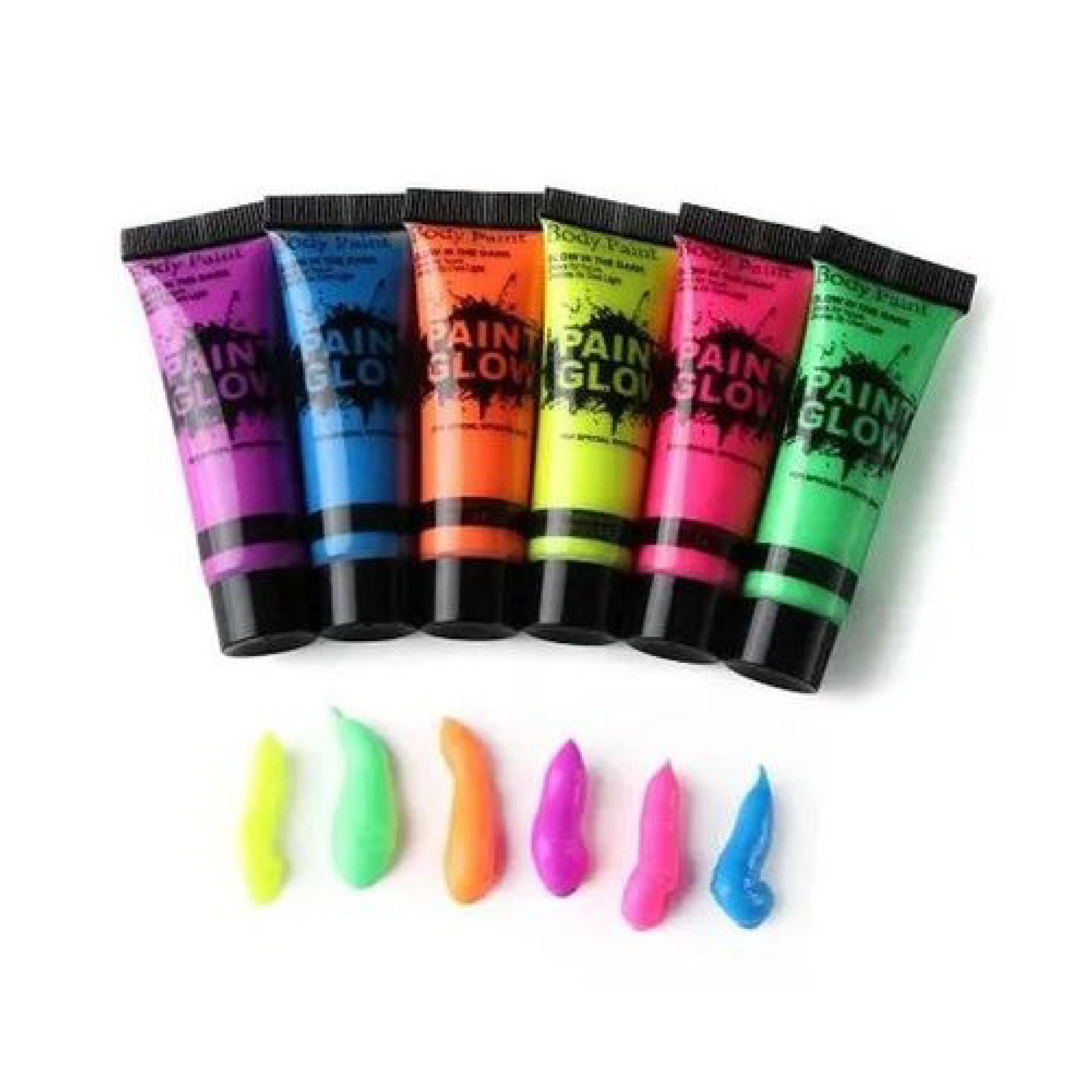 Glow in the Dark Paint - Super Bright Fluorescent Body Art, 6 Color Set