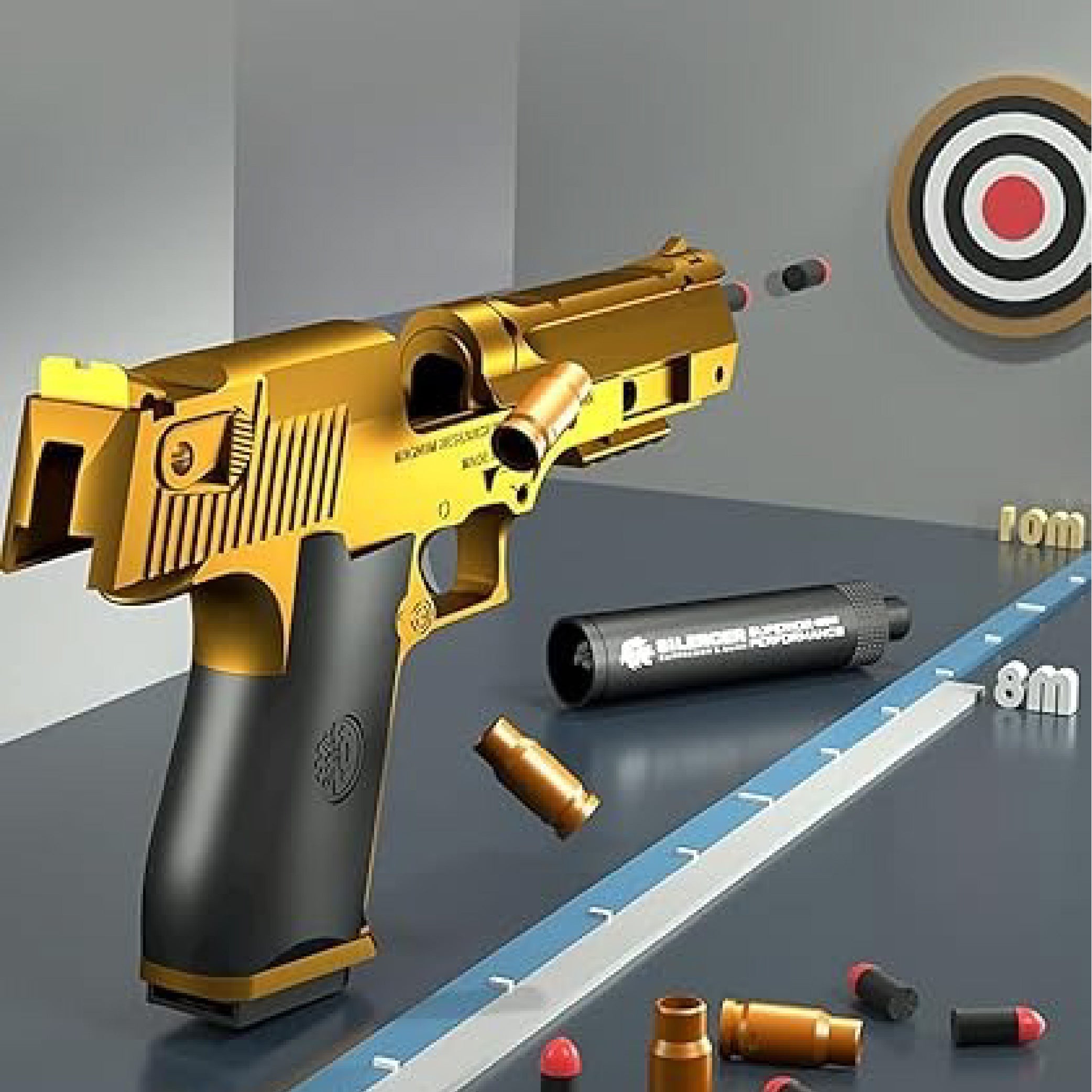 Desert Eagle Gold Toy Gun – Realistic Foam Dart Blaster with Silencer and Magazine