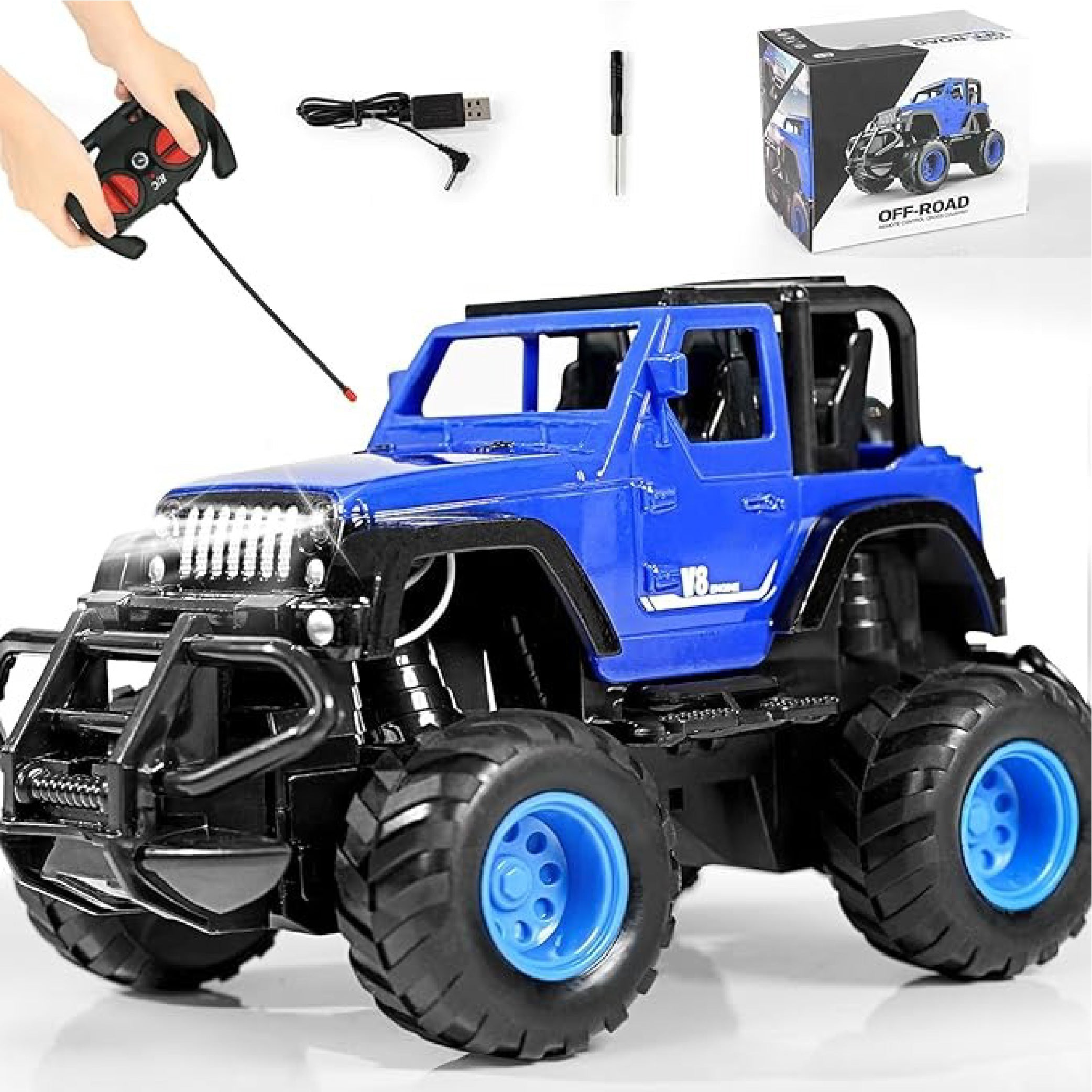 Remote Control Monster Truck Toy - USB Rechargeable with LED Headlights