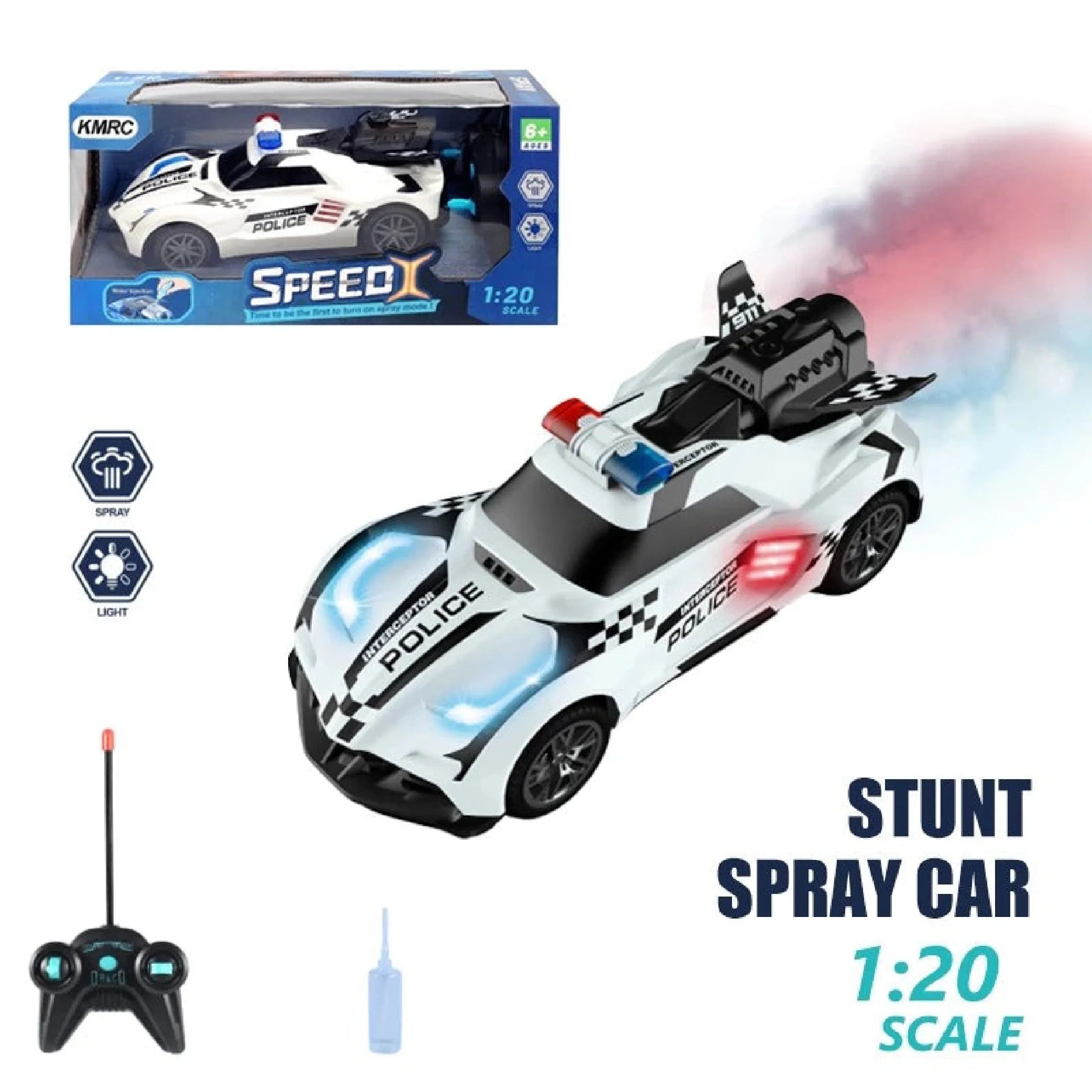 Remote Control Police Car Toy with Lights and Spray