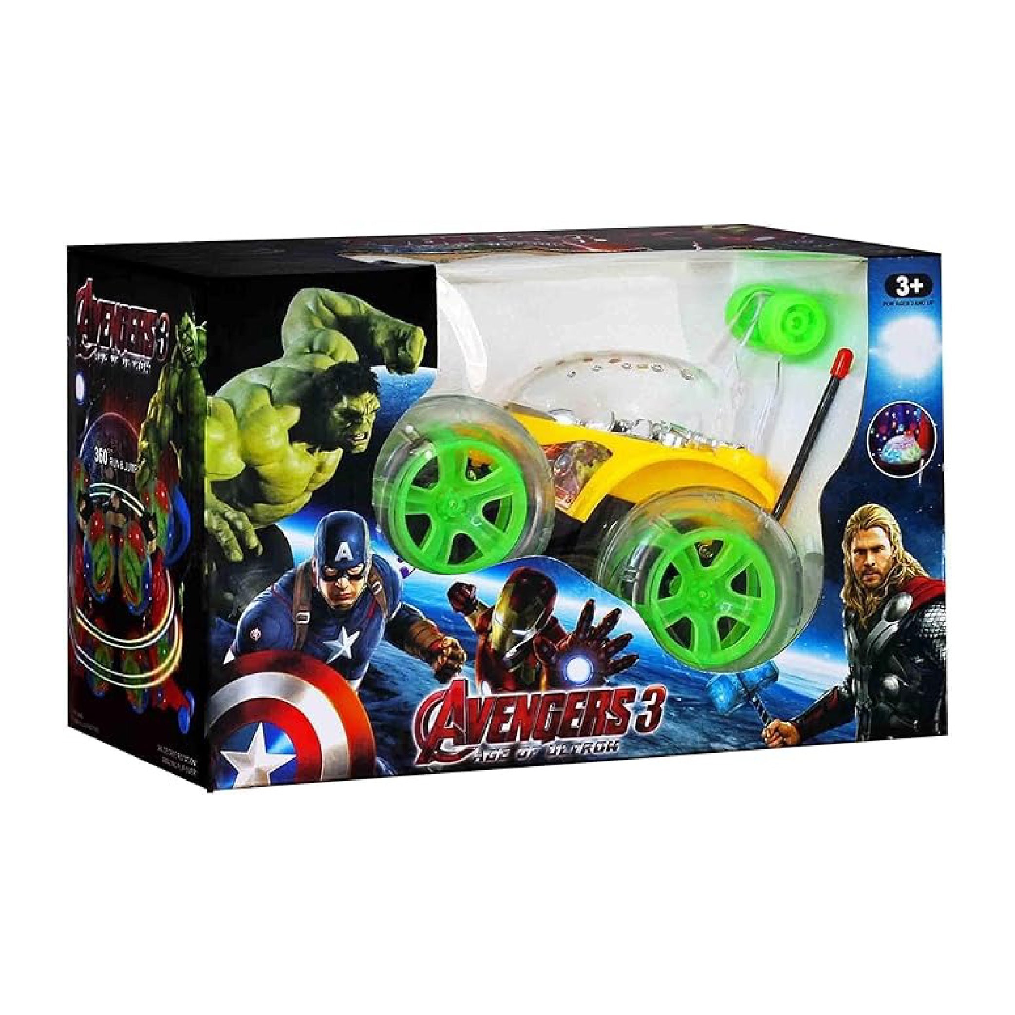 Avengers 3 Remote Control Stunt Car – 360° Rotating Light-Up Toy Car for Kids