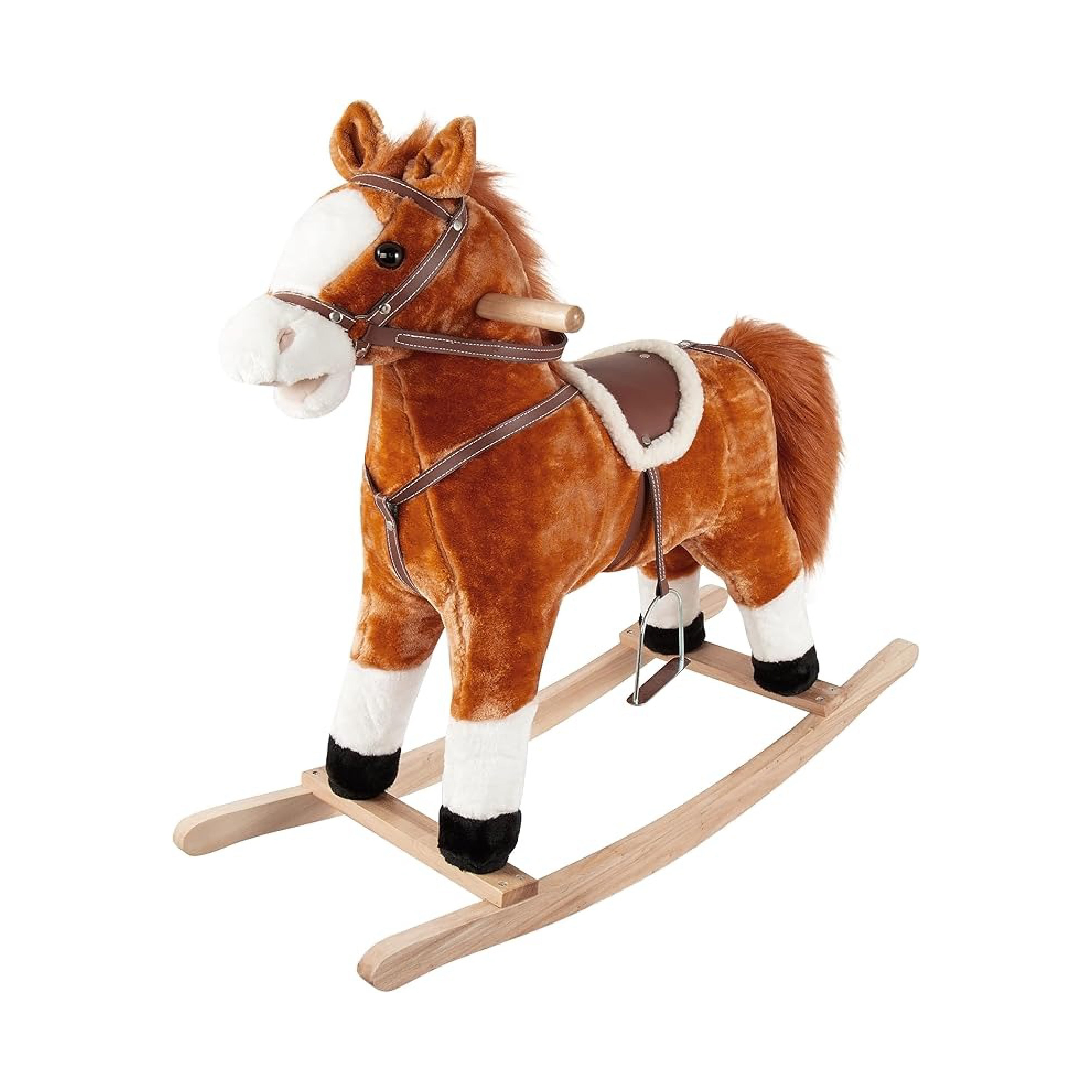 Alpha Kids Rocking Horse - Soft Plush Ride-On with Wooden Base and Removable Bandana