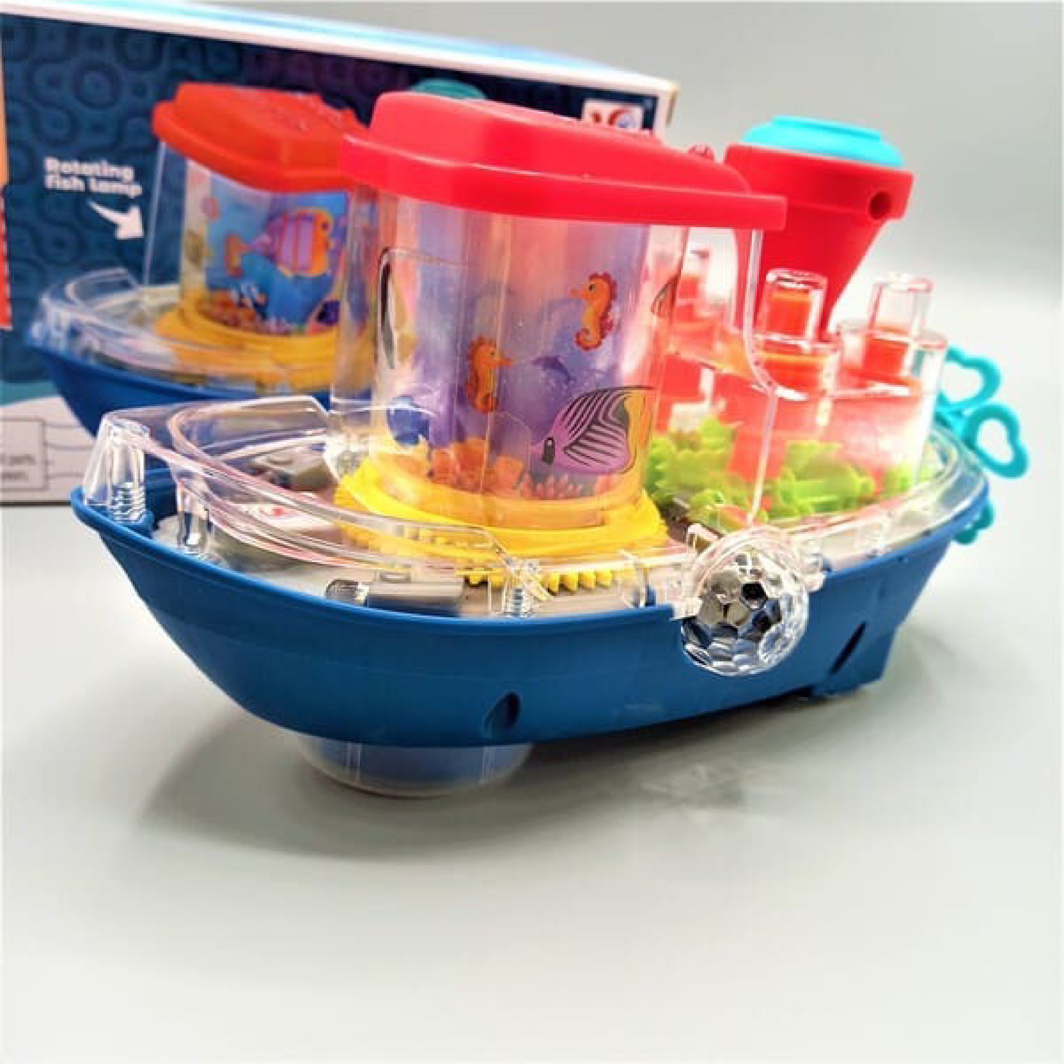 Gear Land Toy Ship with Rotating Fishing Lamp, Music, and Lights