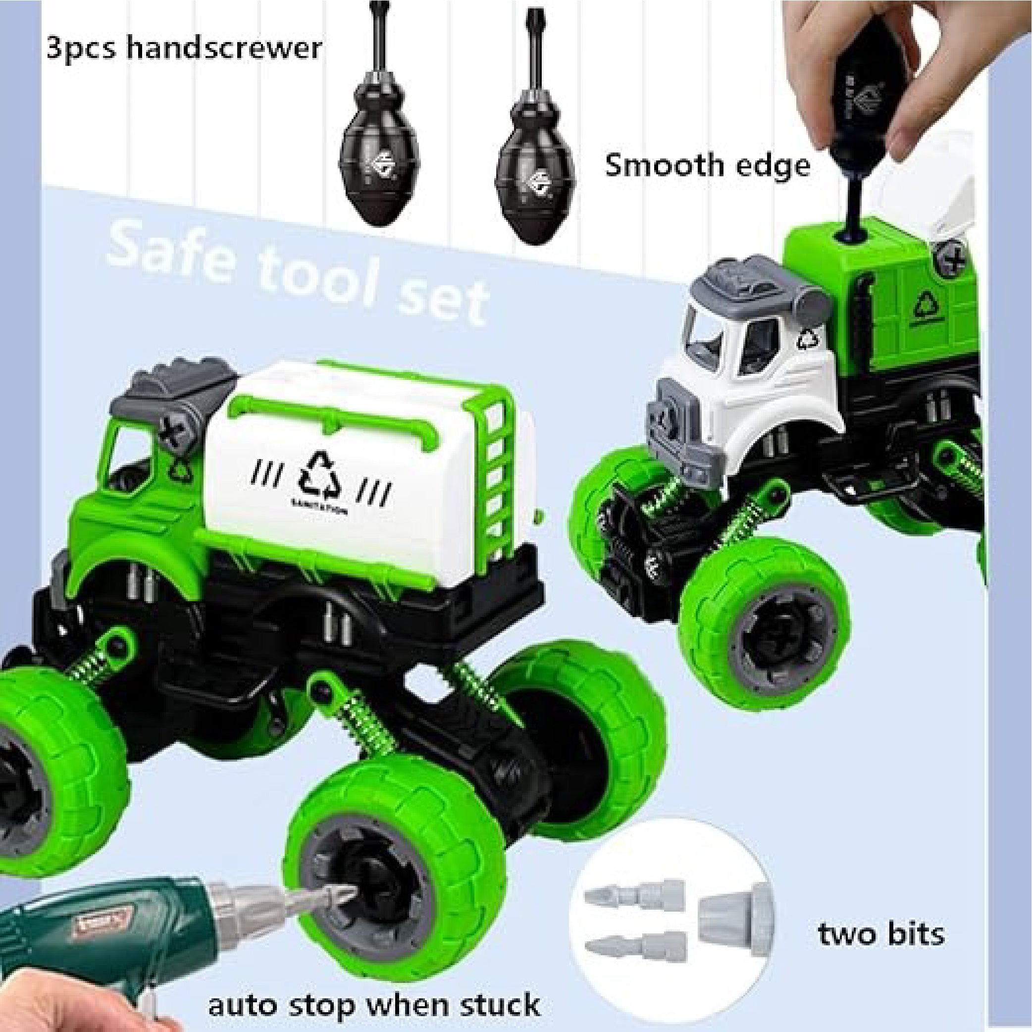 DIY Assembly Garbage Truck Toy with Safe Electric Drill and Tools – STEM Learning Toy for Kids