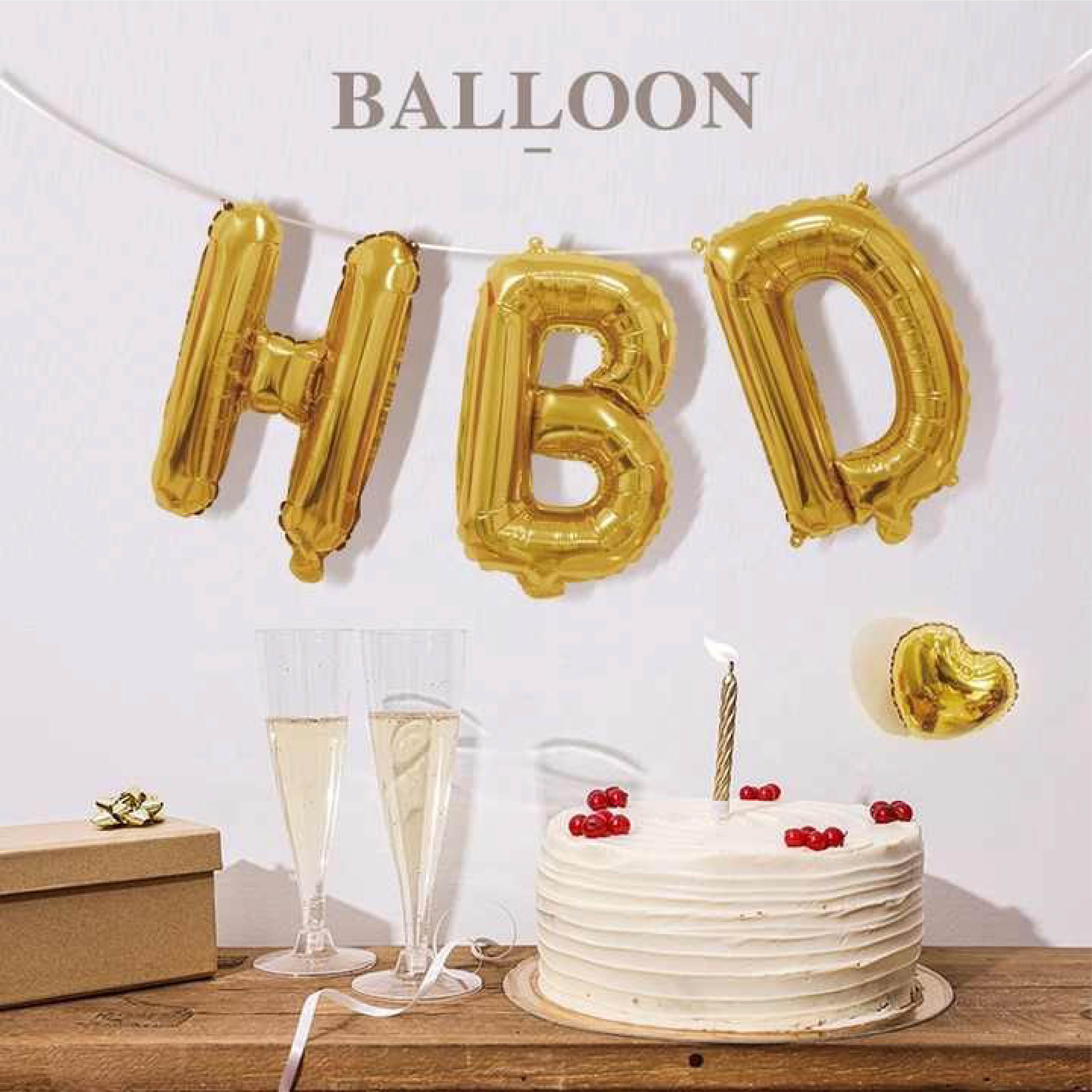 Golden HBD Balloon Bouquet - Shine Bright at Your Party