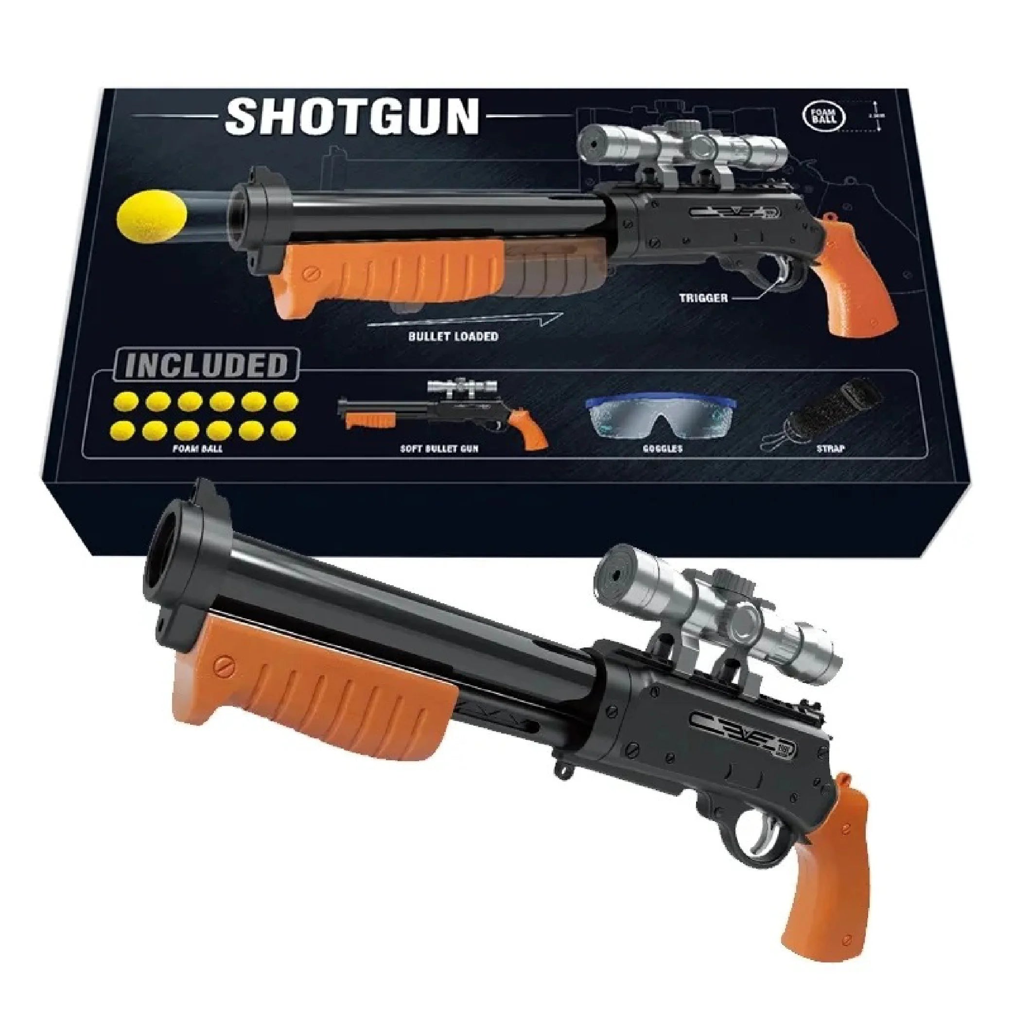 Shotgun Toy Gun with Protective Glasses & Soft Foam Balls - Safe Play for Kids!