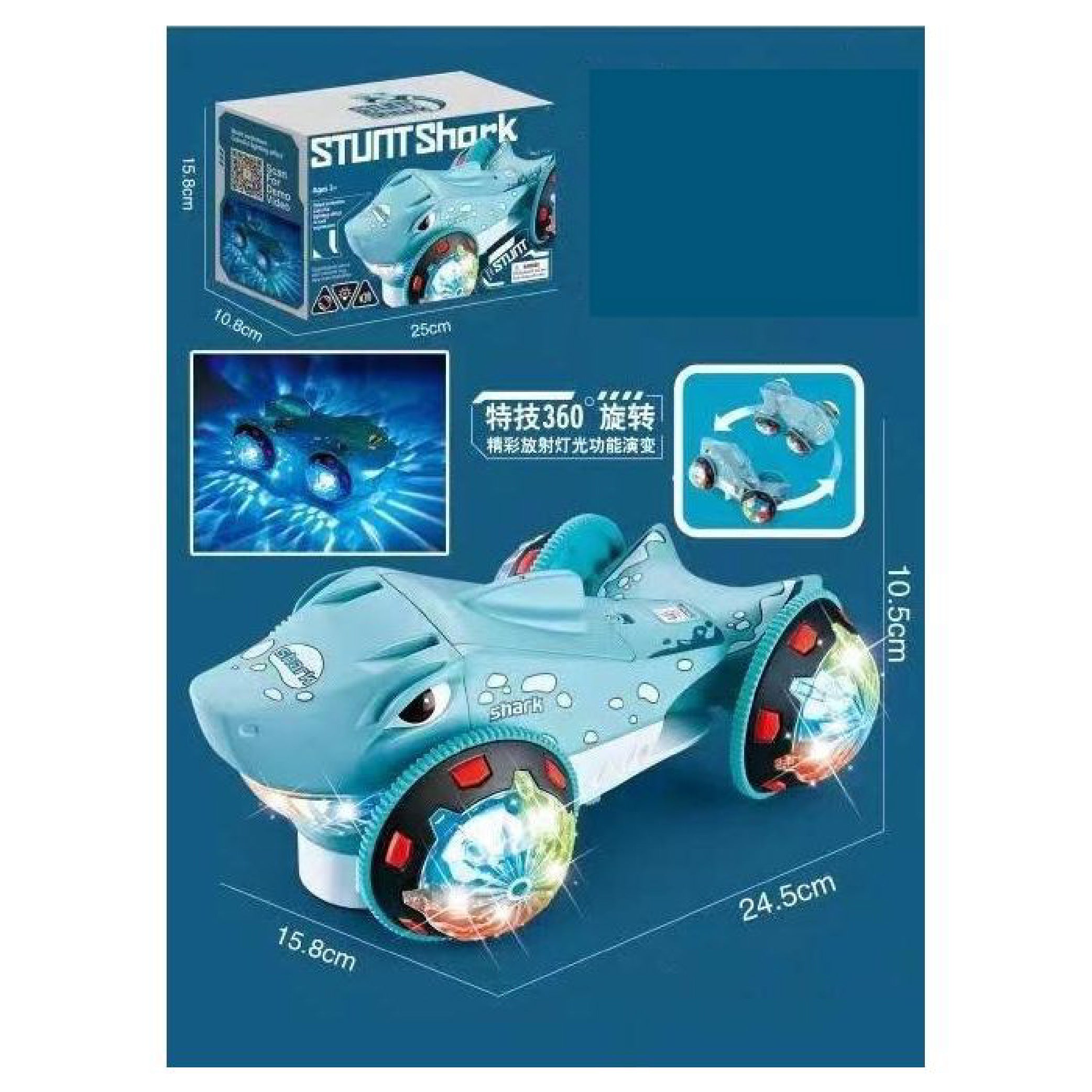 Stunt Shark Electric Toy Car with Lights and Music for Kids