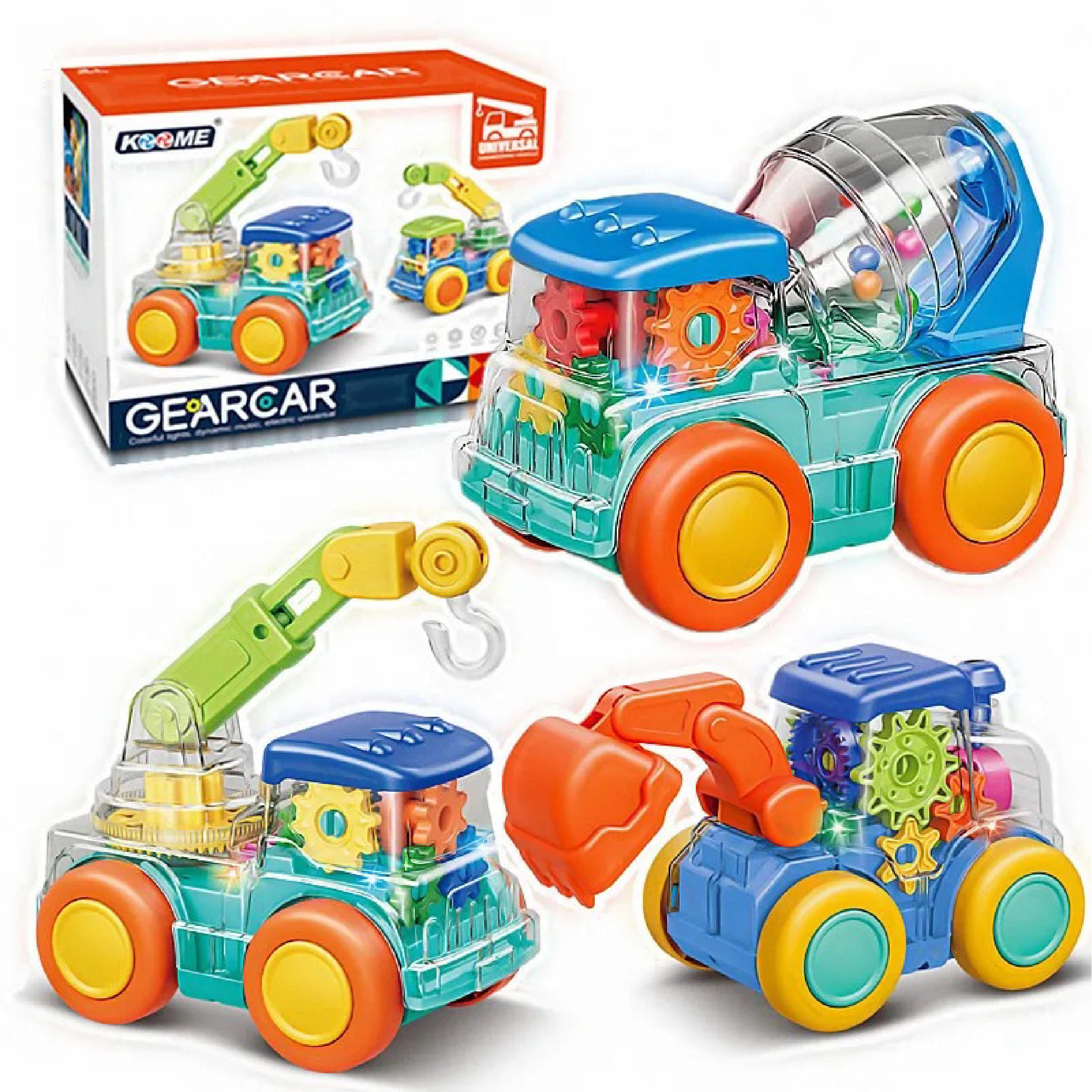 Transparent Gear Car with Lights and Music – Interactive Engineering Toy for Kids