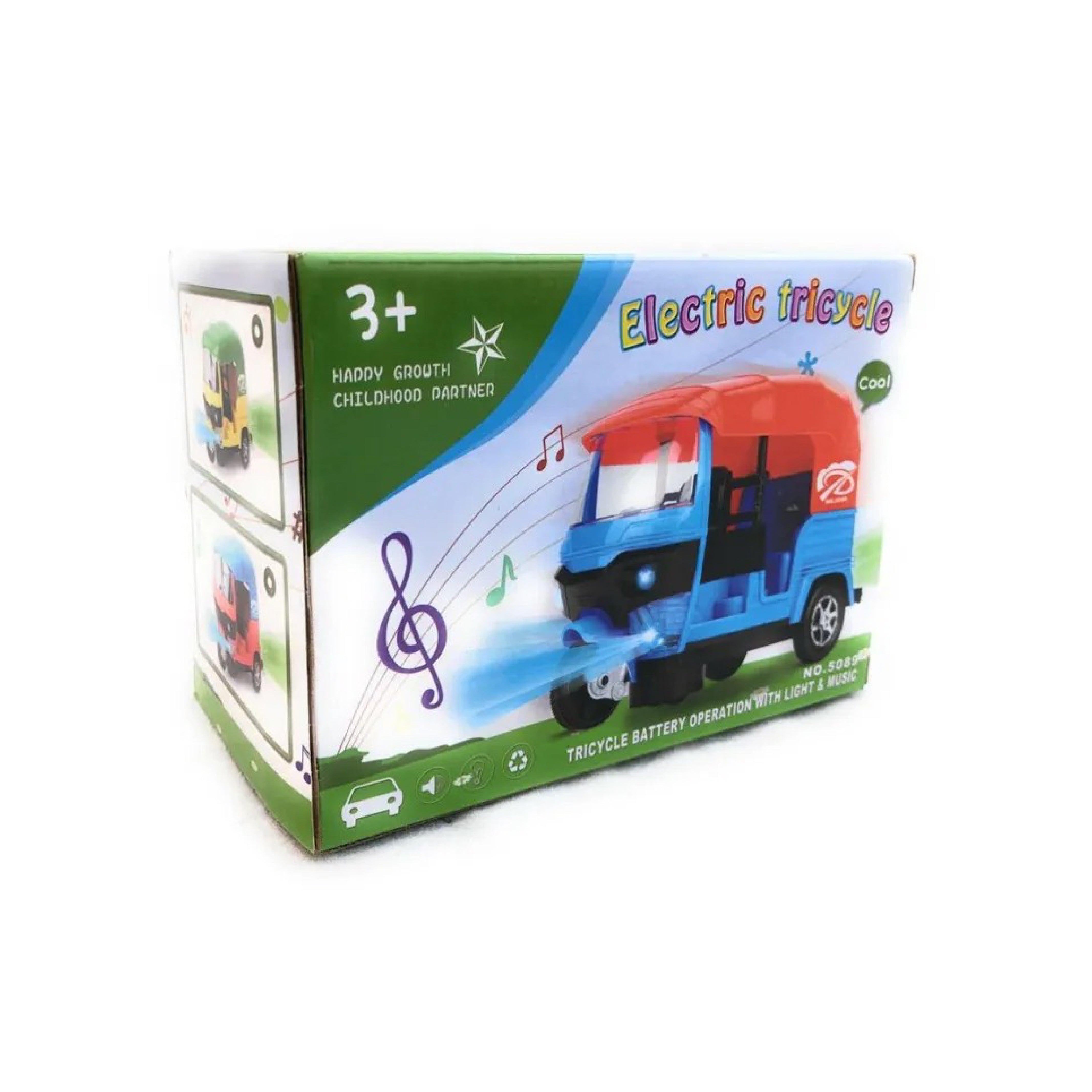 Musical Electric Tricycle Auto Rickshaw Toy – Battery Operated with Lights and Music