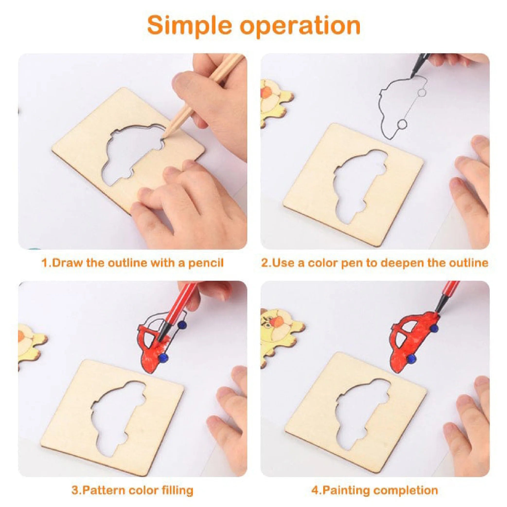 DIY Wooden Stencils Drawing Kit – 24 Pieces with Colors – Smart Toys