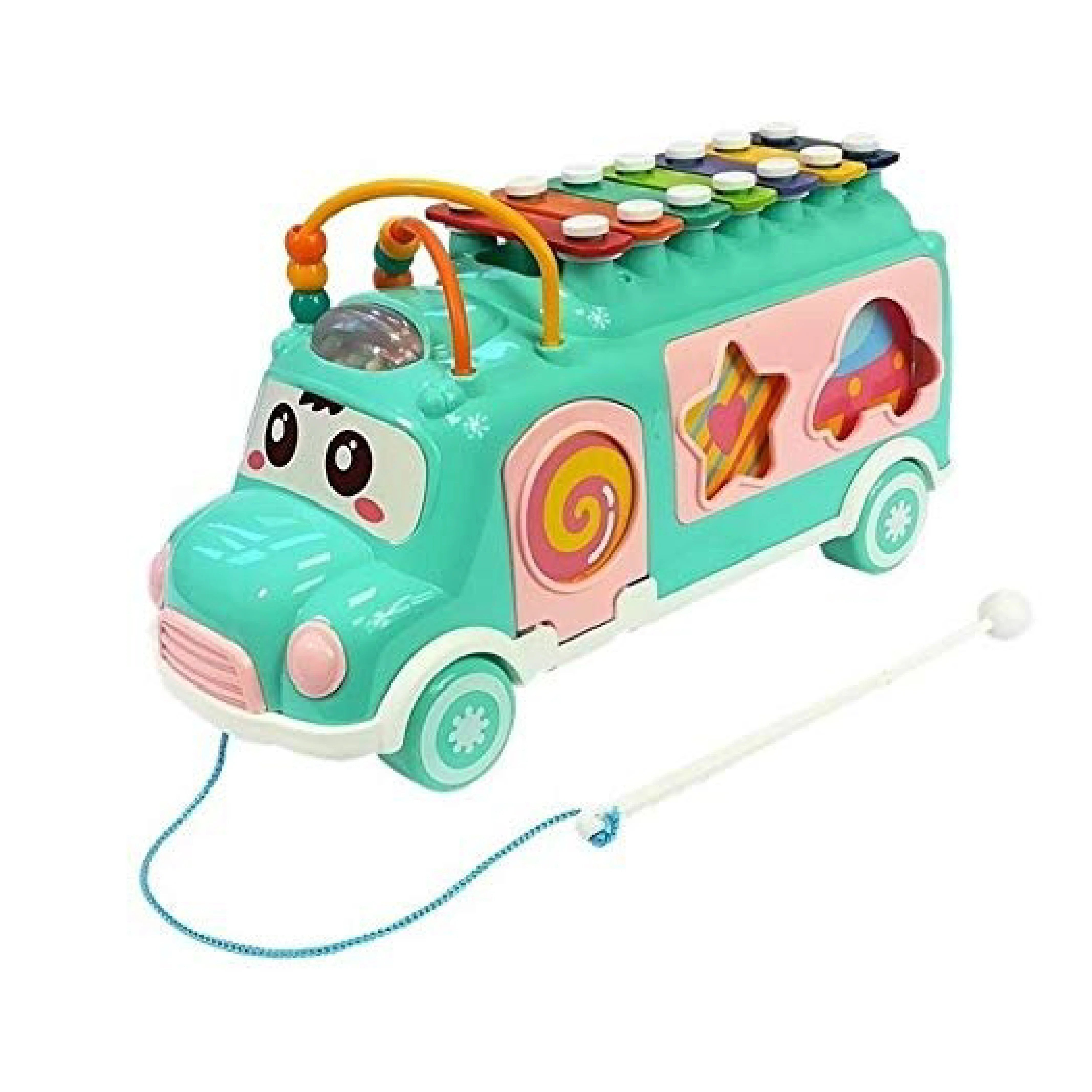 Hunger X Bus - Musical Xylophone Bus Toy with Knocking Piano, Beads, Blocks, and Shape Sorting for Learning