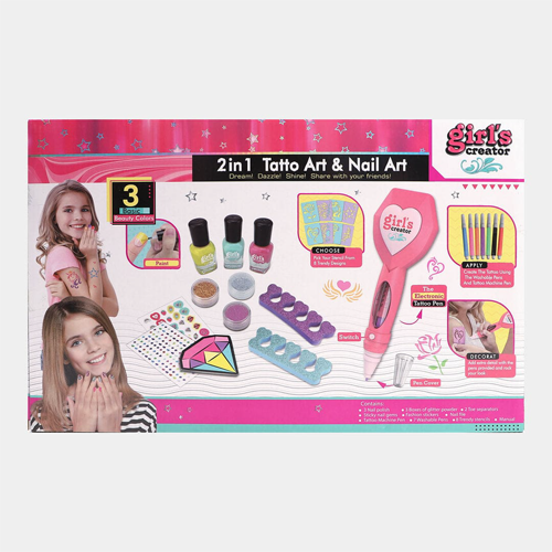 2-in-1 Tattoo & Nail Art Play Set for Girls